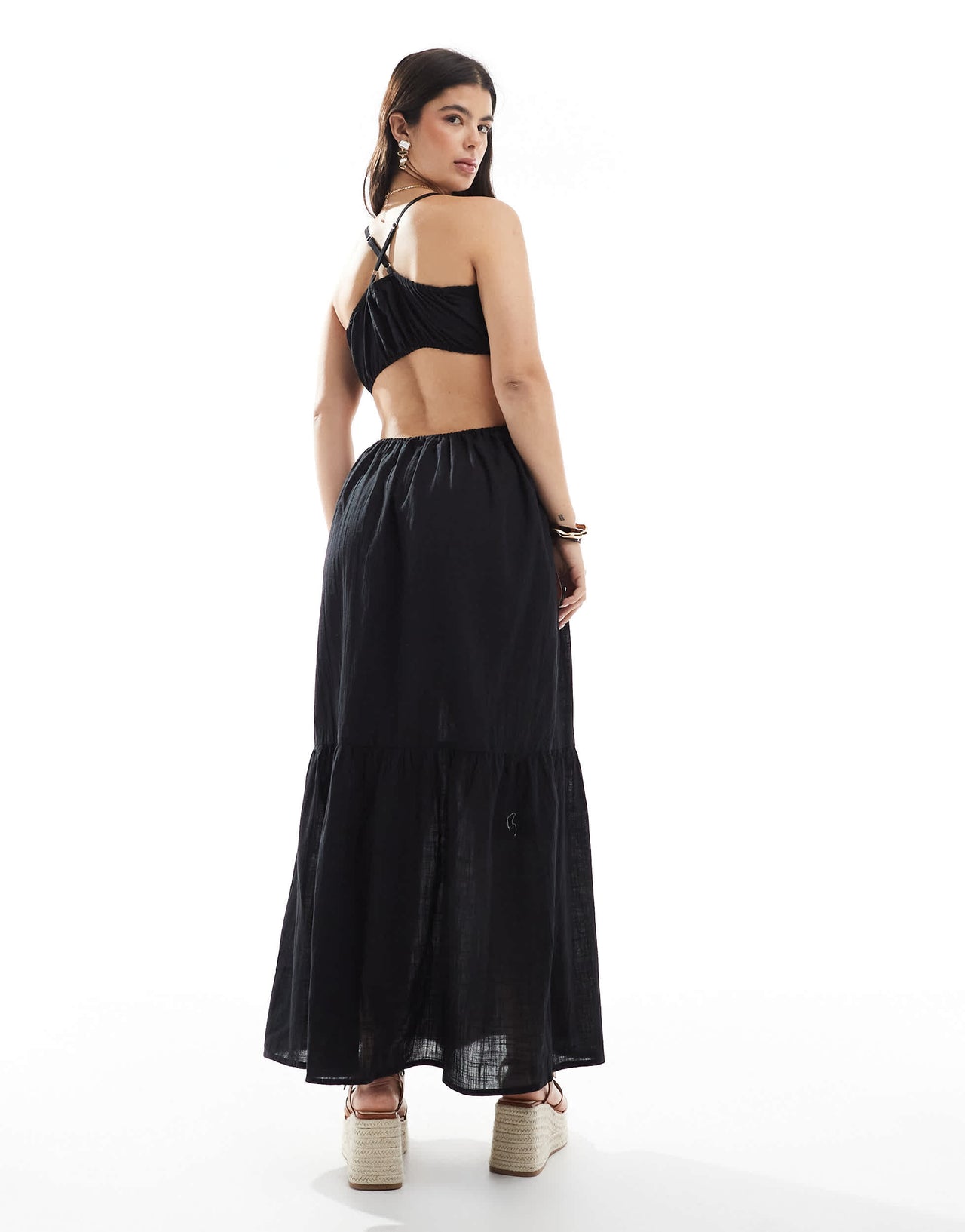 Esmee Exclusive halter cut out maxi beach dress in black