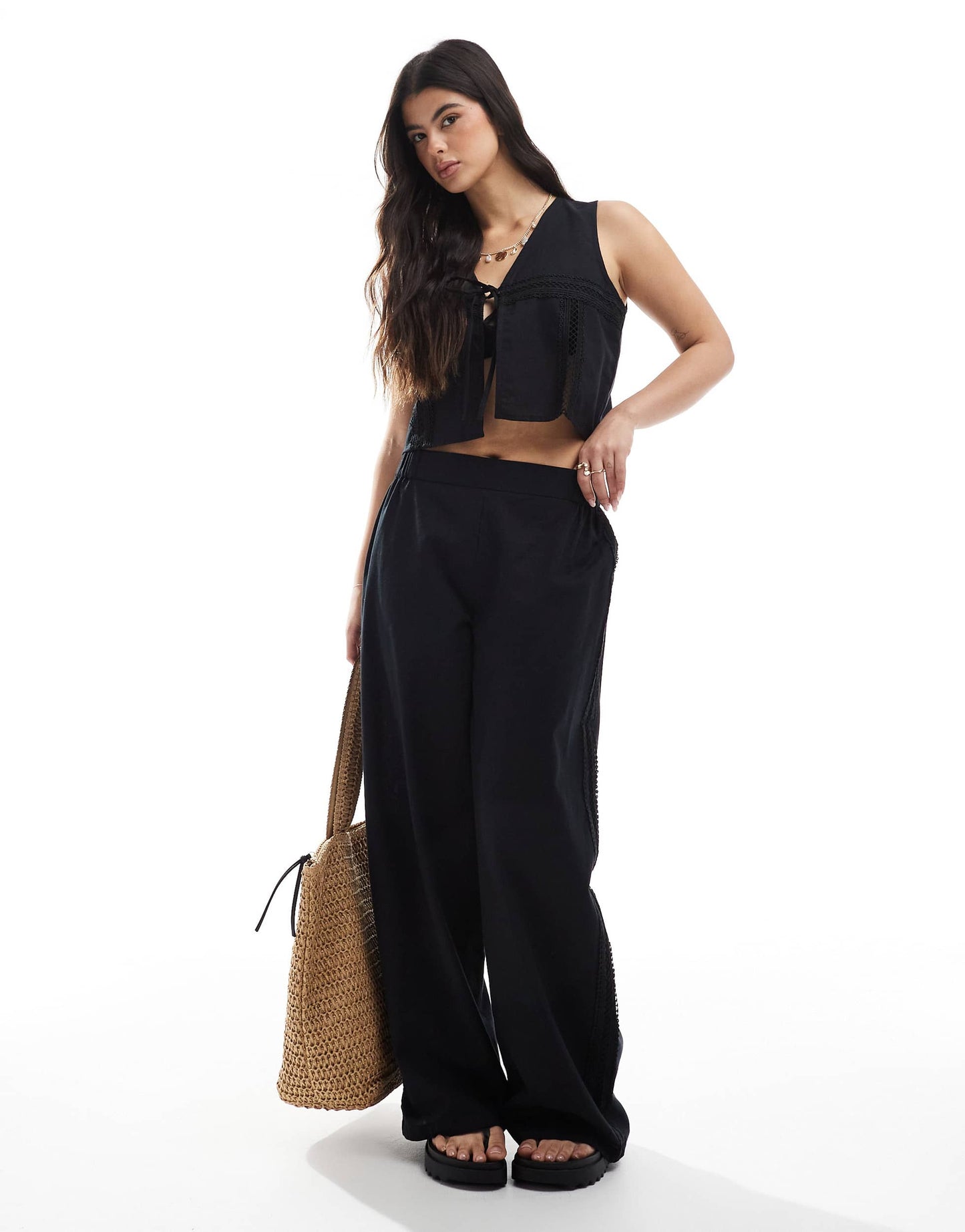 Esmee Exclusive beach trouser co-ord in black