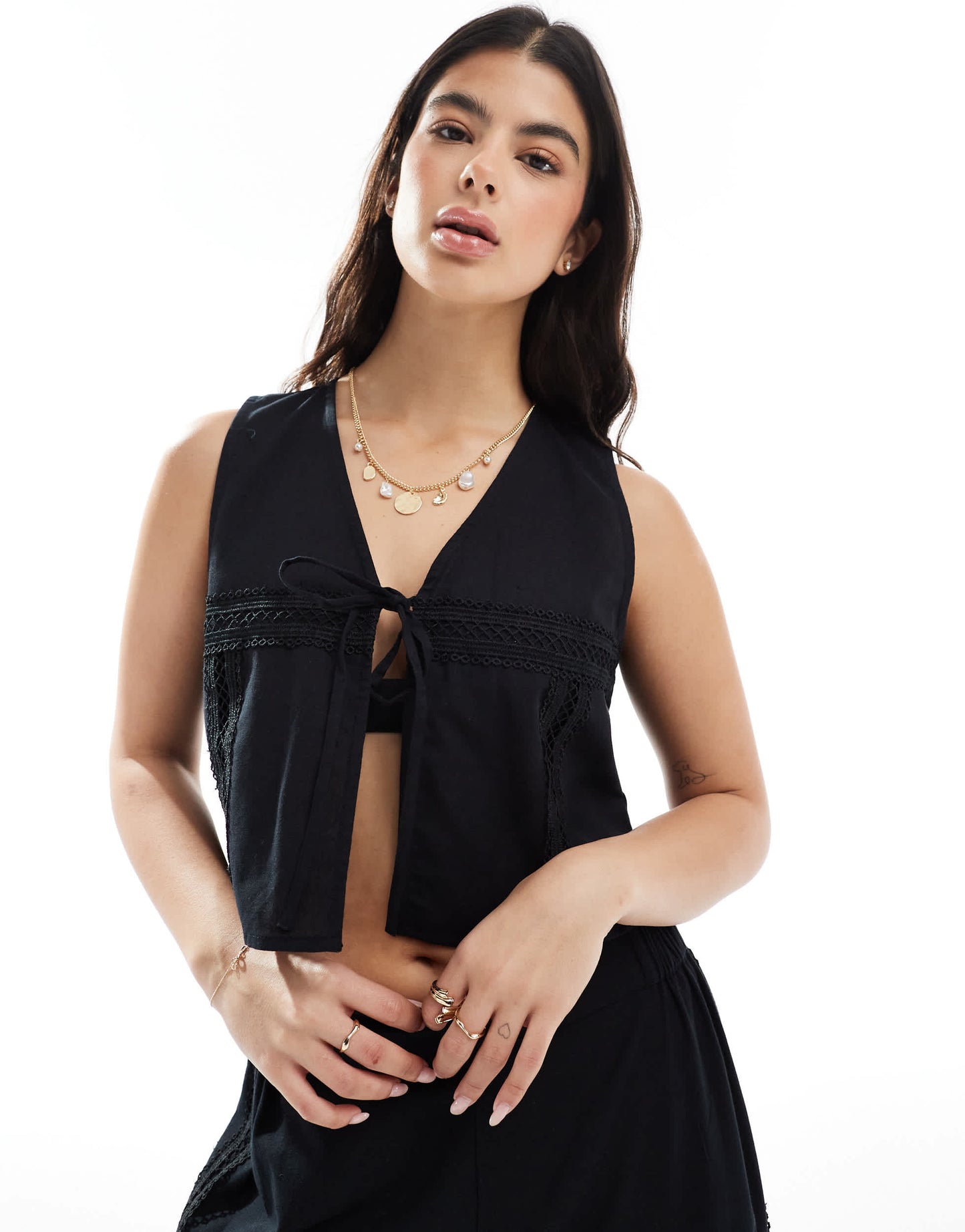 Esmee Exclusive lace panel waist coat co-ord in black