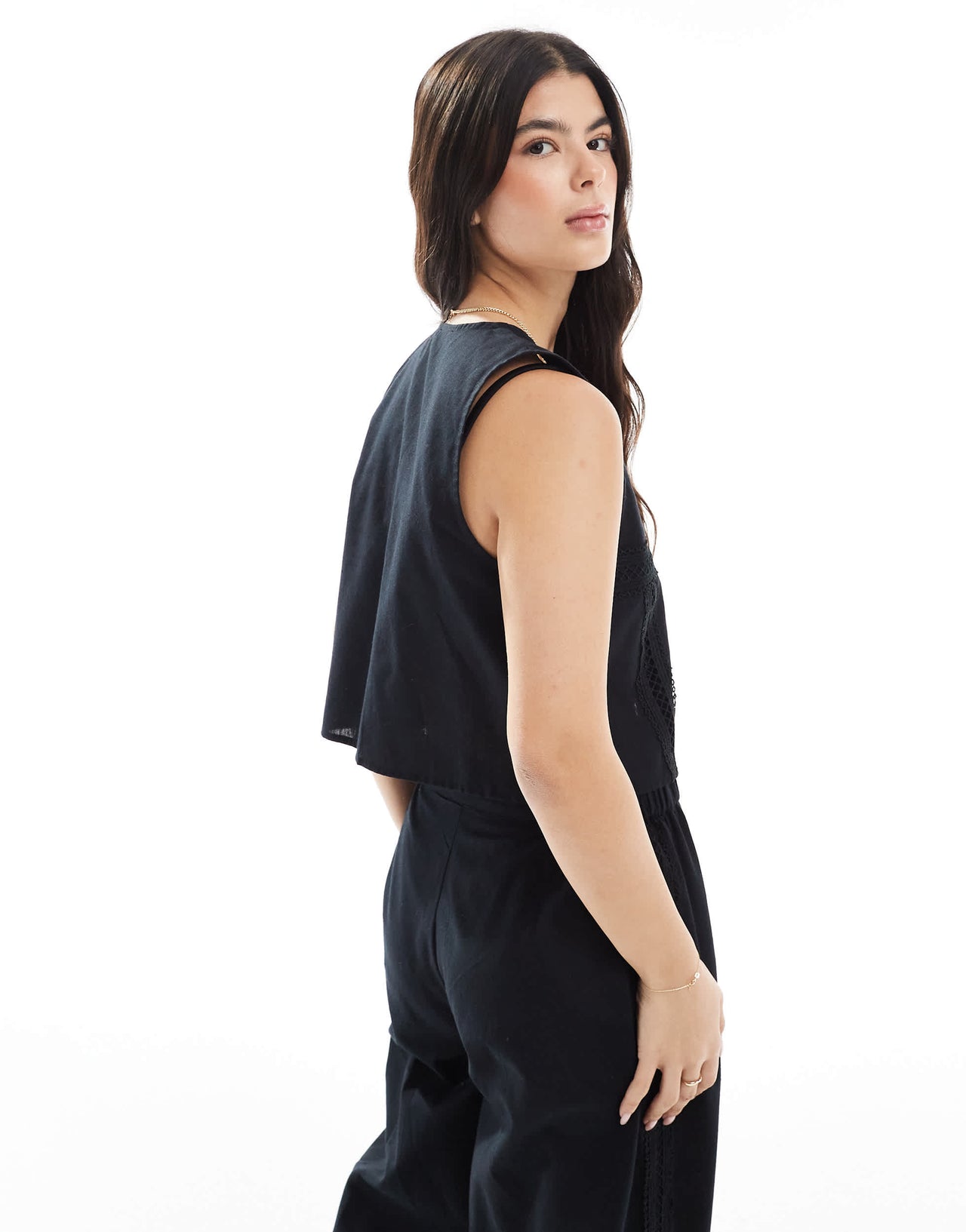 Esmee Exclusive lace panel waist coat co-ord in black