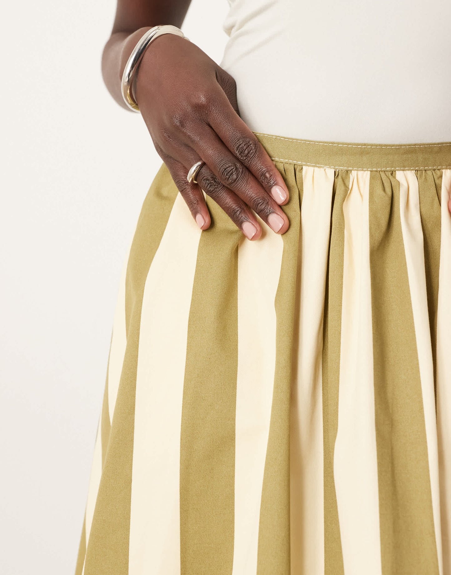 ARRANGE structured full skirt in olive stripe
