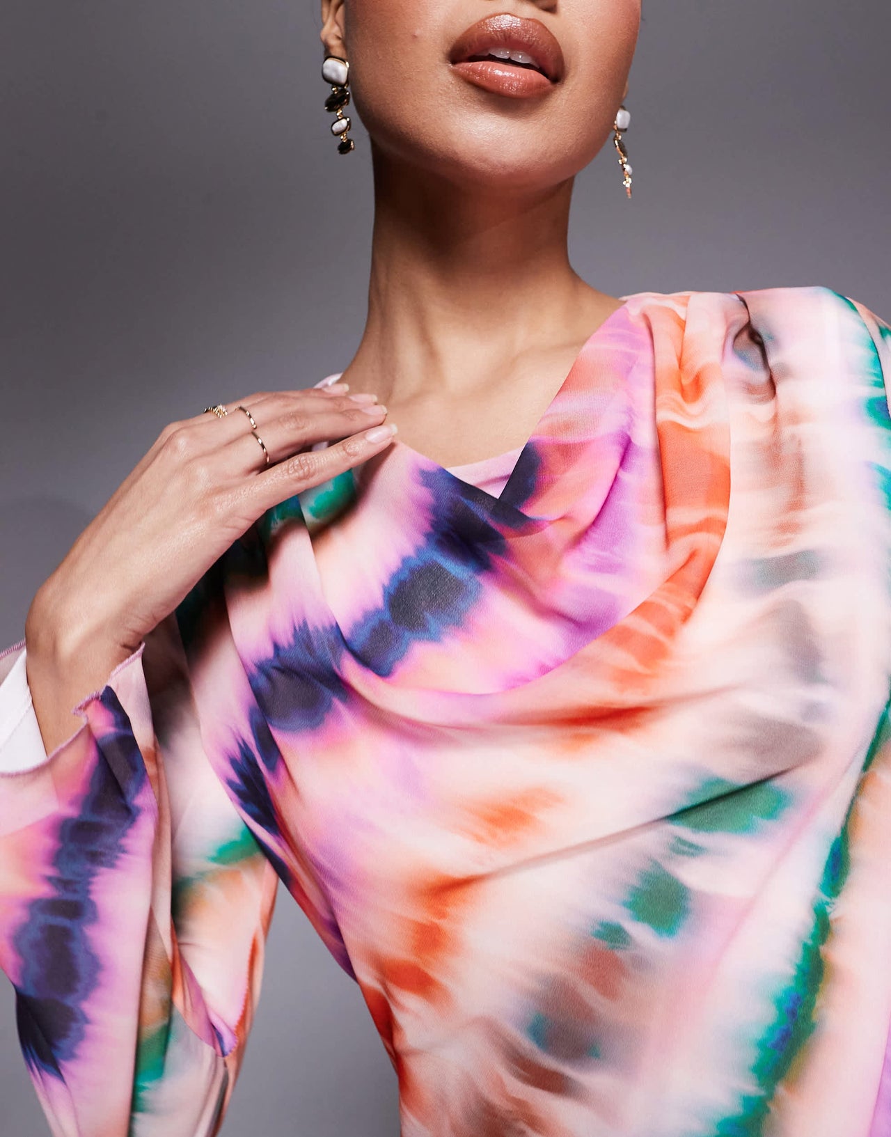Daska cowl neck chiffon maxi dress in pink abstract stripe