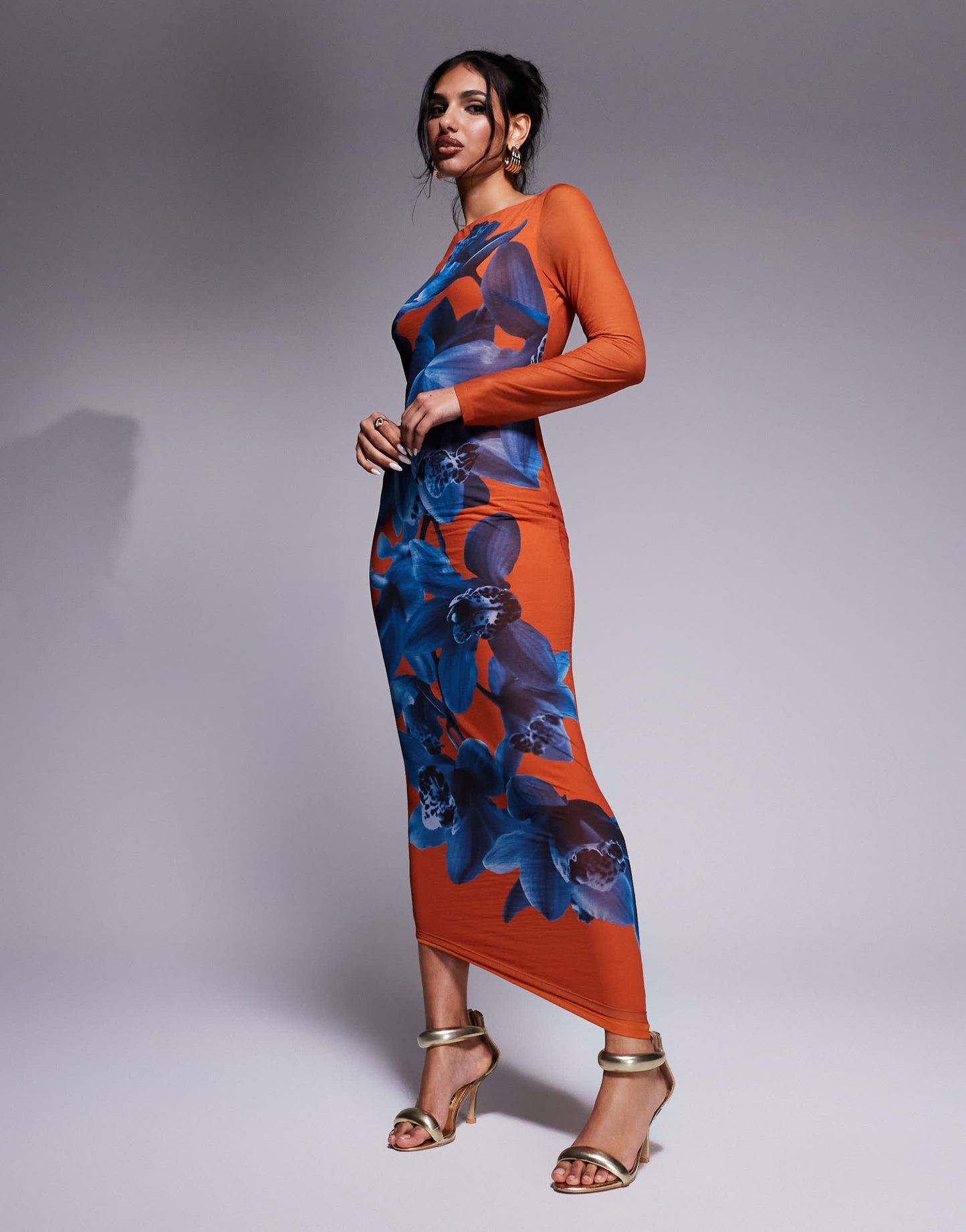 Daska fitted maxi dress with placement print in burnt orange