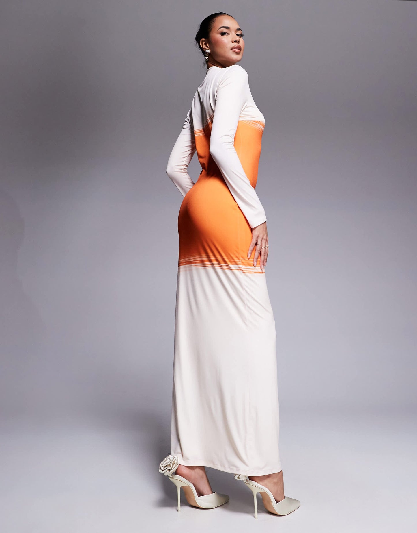 Daska jersey maxi dress in orange and cream