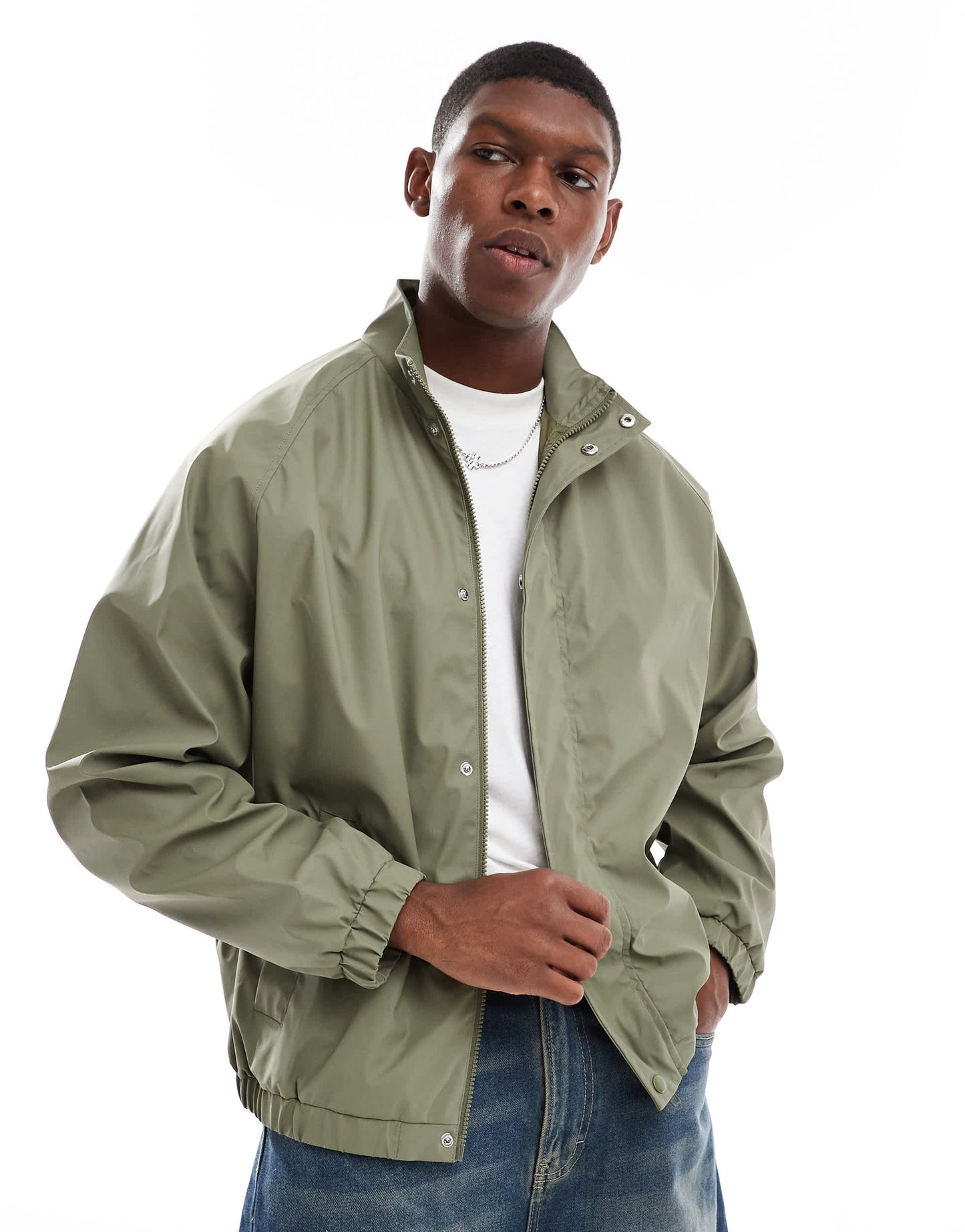 ASOS DESIGN oversized rubberised windbreaker khaki