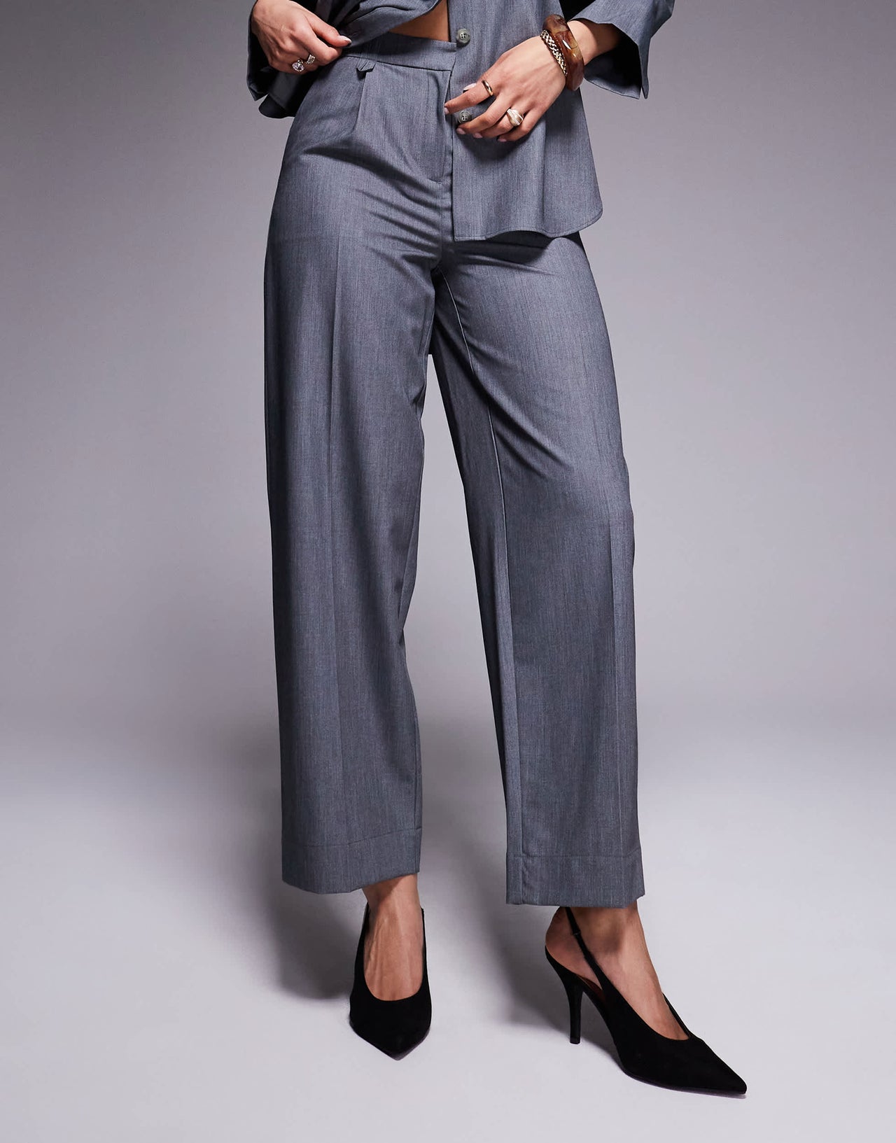 River Island wide leg tailored trouser co-ord in grey