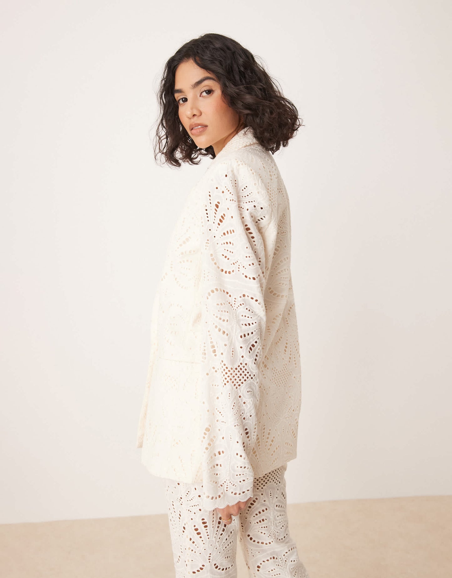 ASOS DESIGN embroidered blazer co-ord in cream