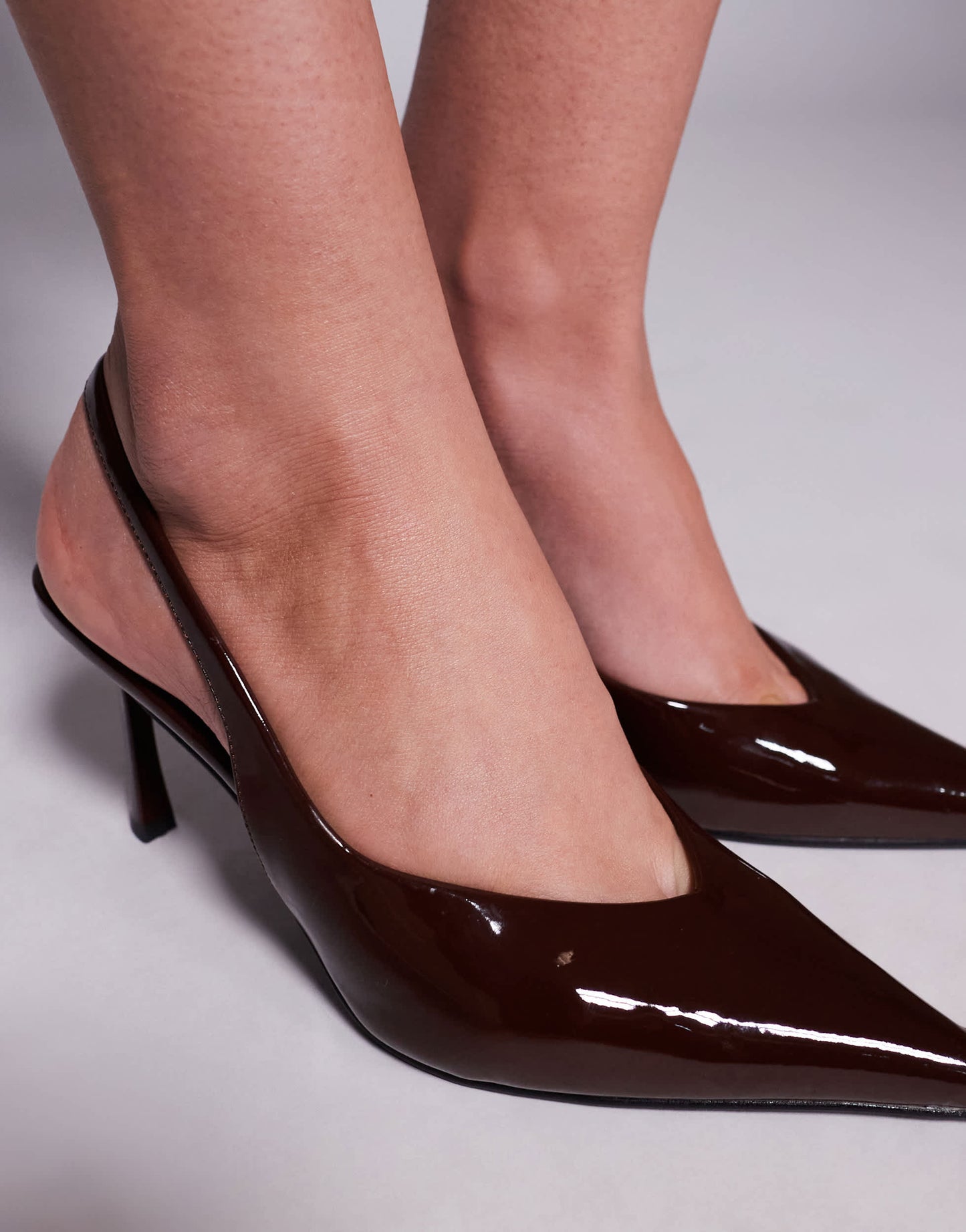 Simmi London Layana Wide Fit sling back court shoe in patent brown