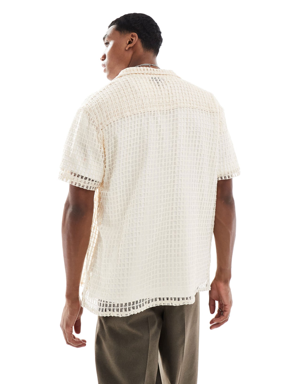 Another Influence lace revere collar shirt in sand