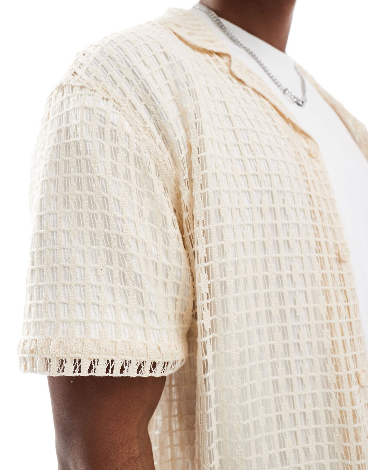 Another Influence lace revere collar shirt in sand