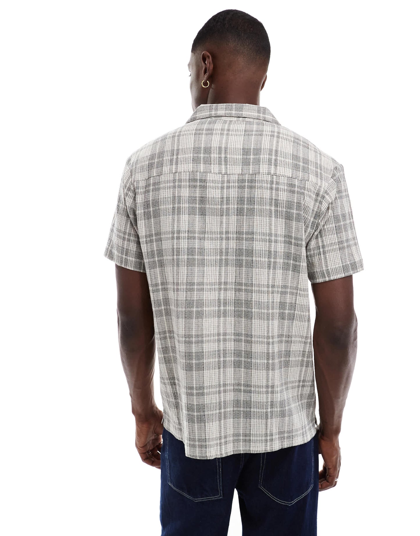 Another Influence check revere collar short sleeve shirt in black and cream