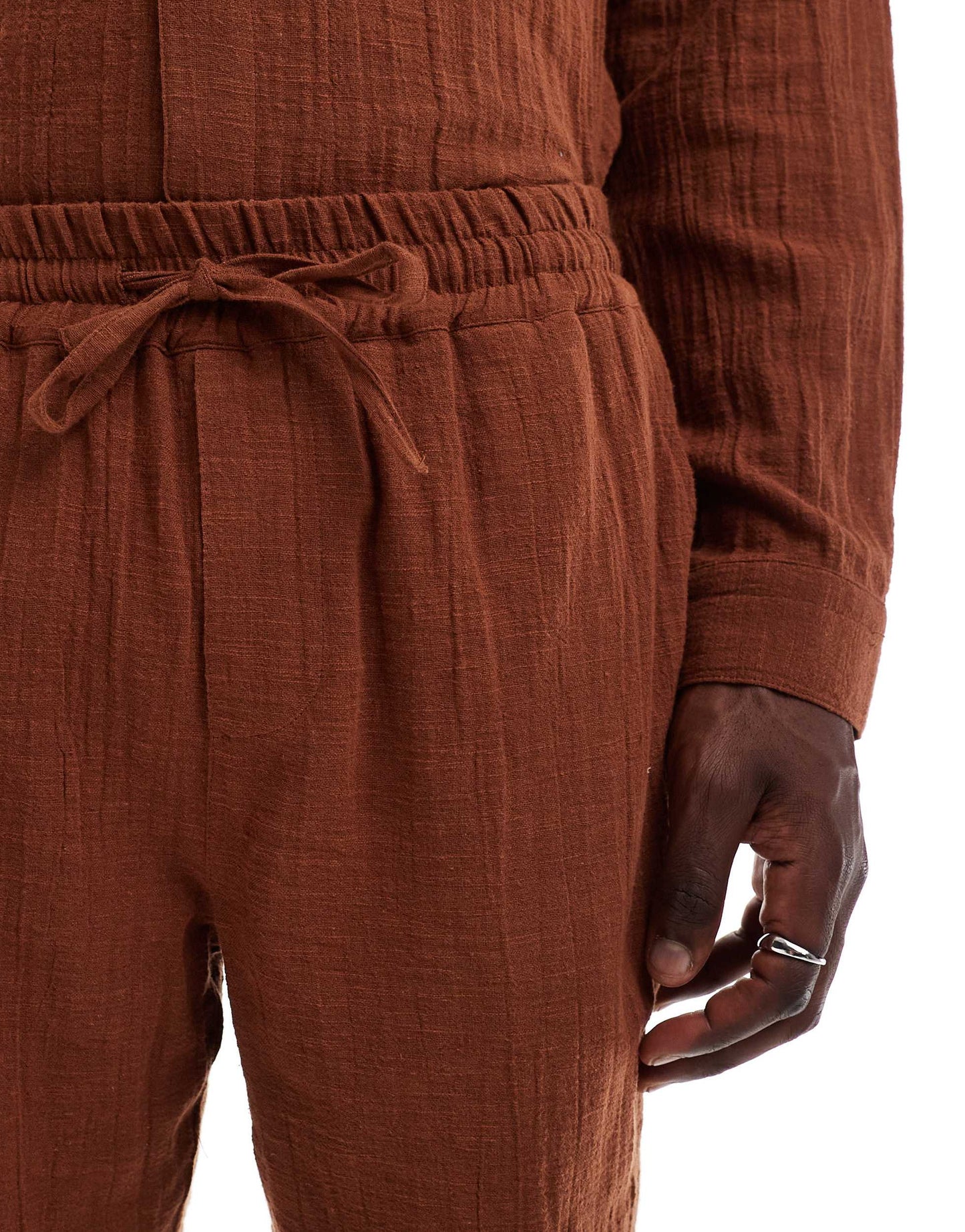 Another Influence gauze relaxed fit short co-ord in terracotta