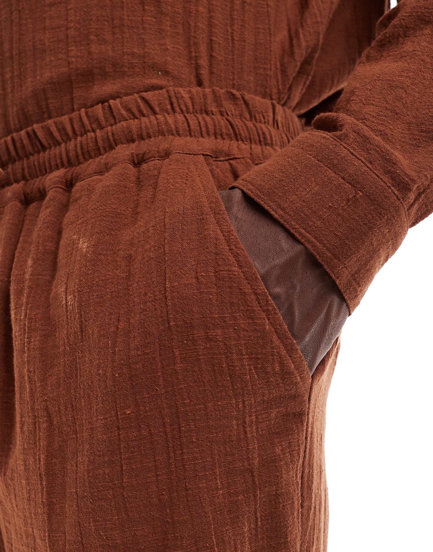 Another Influence gauze relaxed fit short co-ord in terracotta