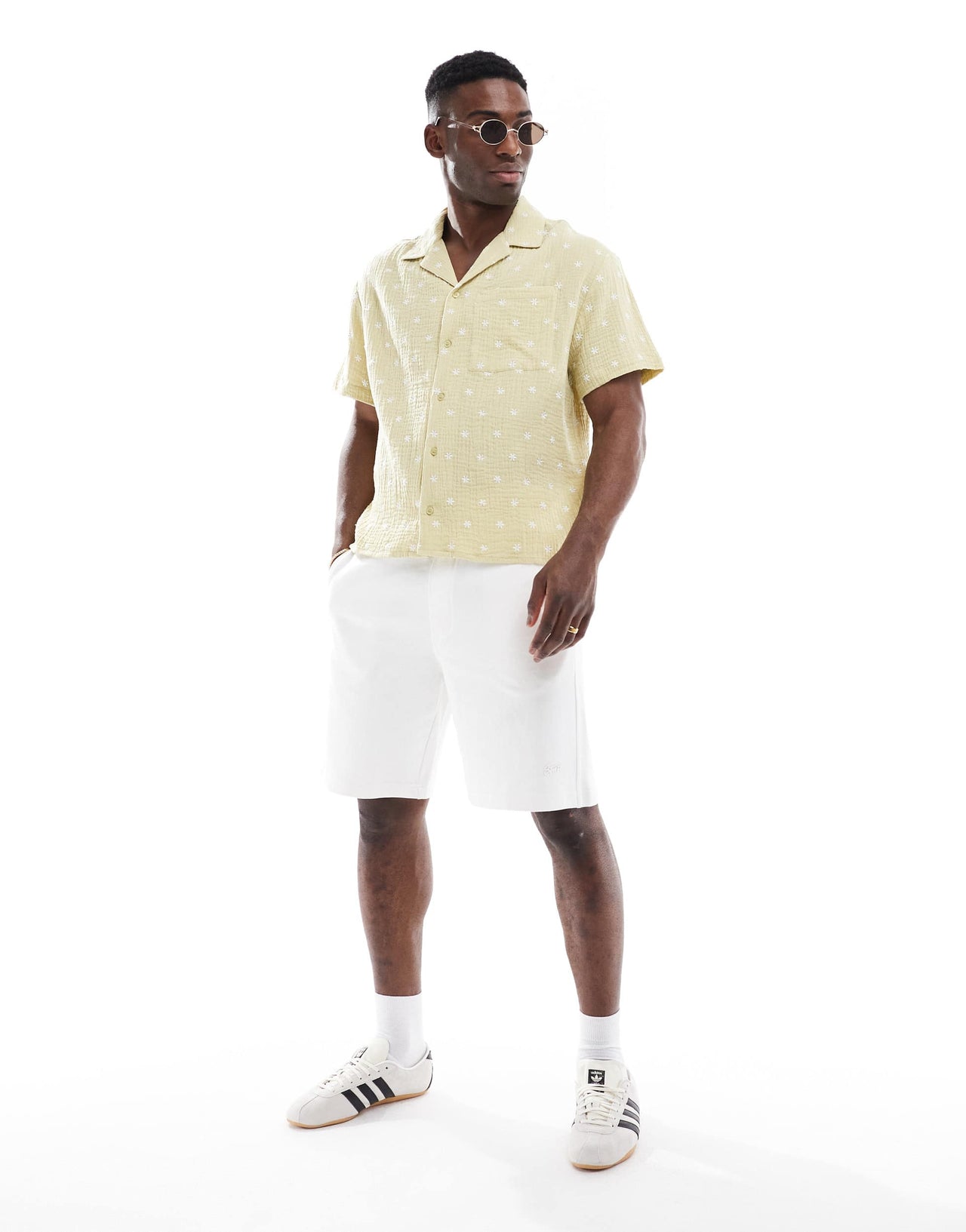 Another Influence embroidered double gauze boxy shirt in sage green