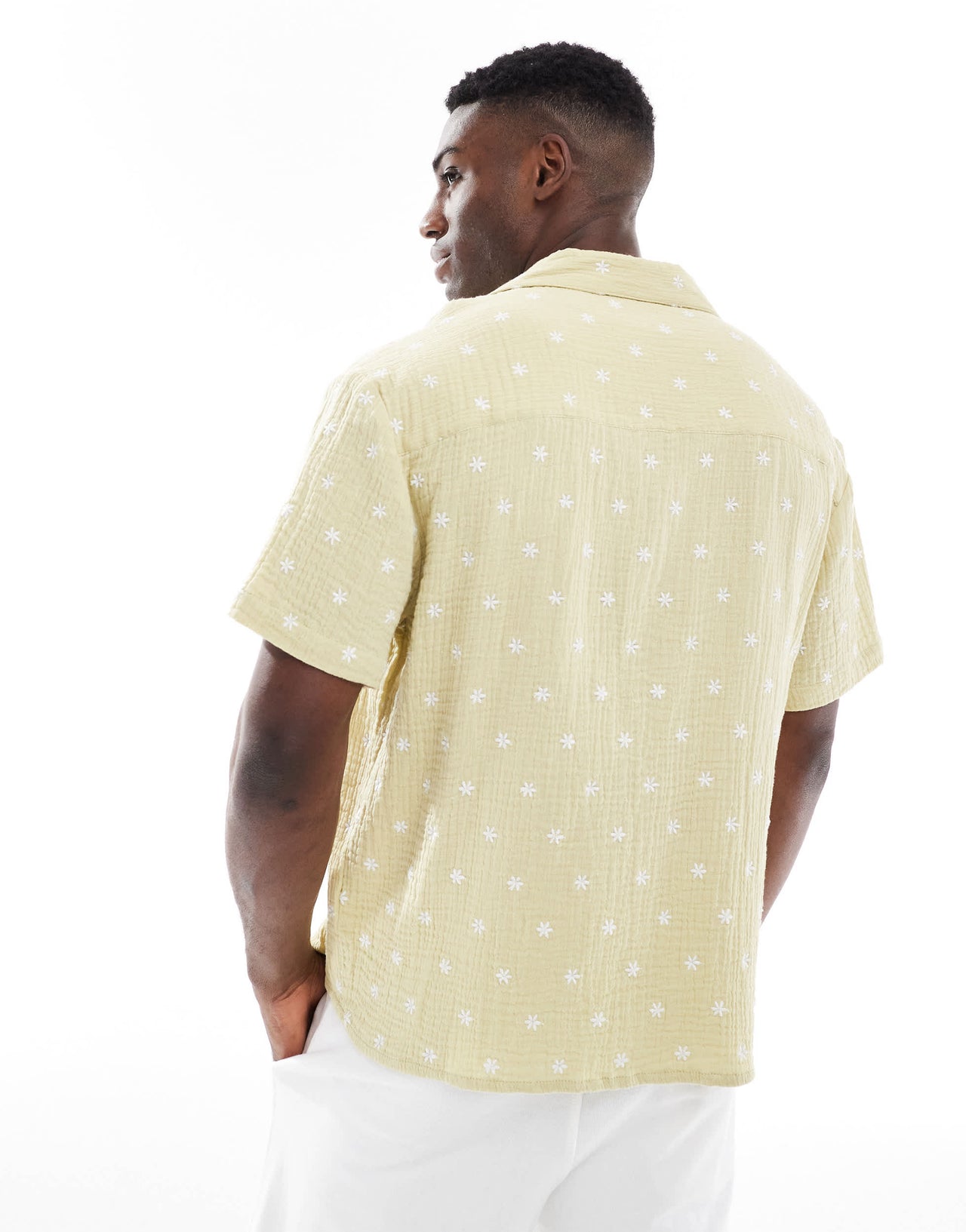 Another Influence embroidered double gauze boxy shirt in sage green