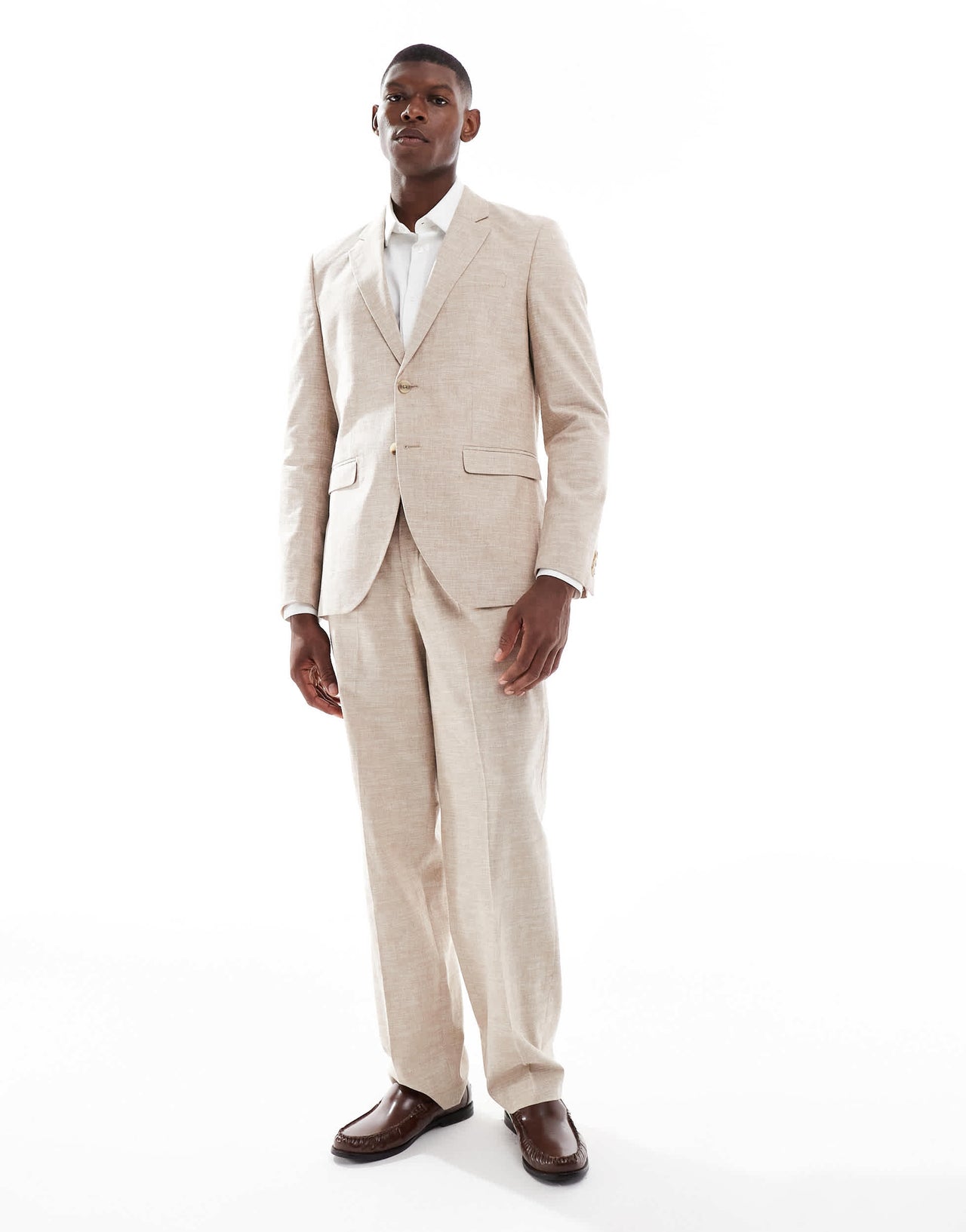 Jack & Jones Premium relaxed fit linen mix suit trouser in beige