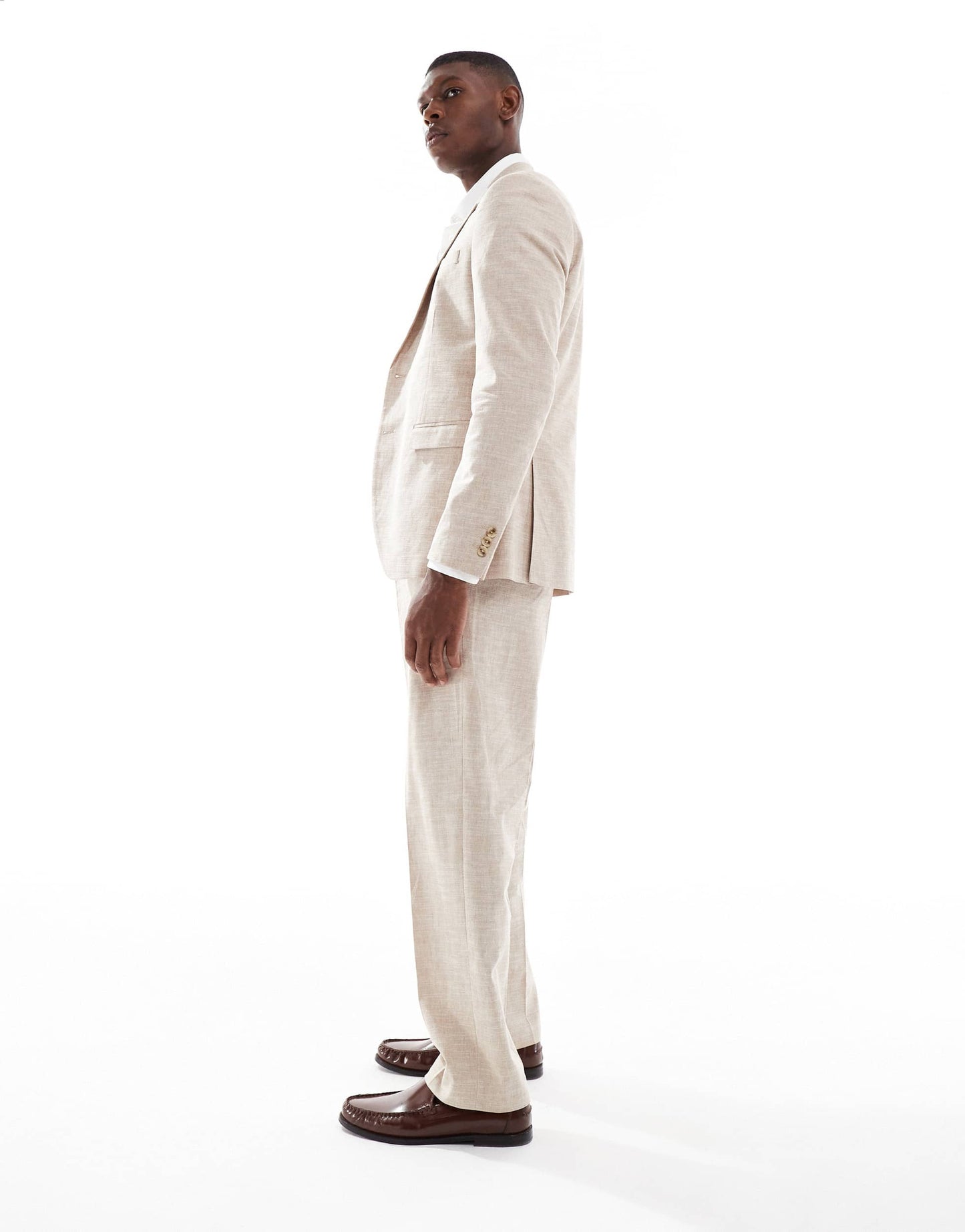Jack & Jones Premium relaxed fit linen mix suit trouser in beige
