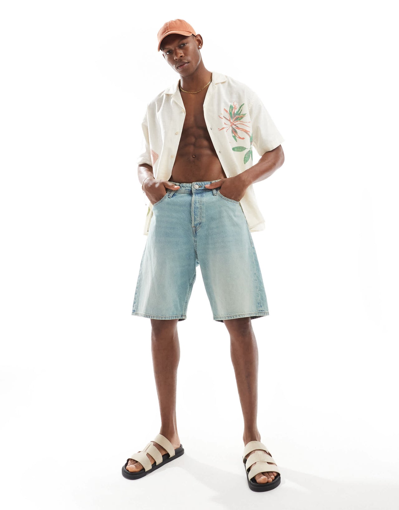 Jack & Jones alex baggy denim jort in vintage bleach wash