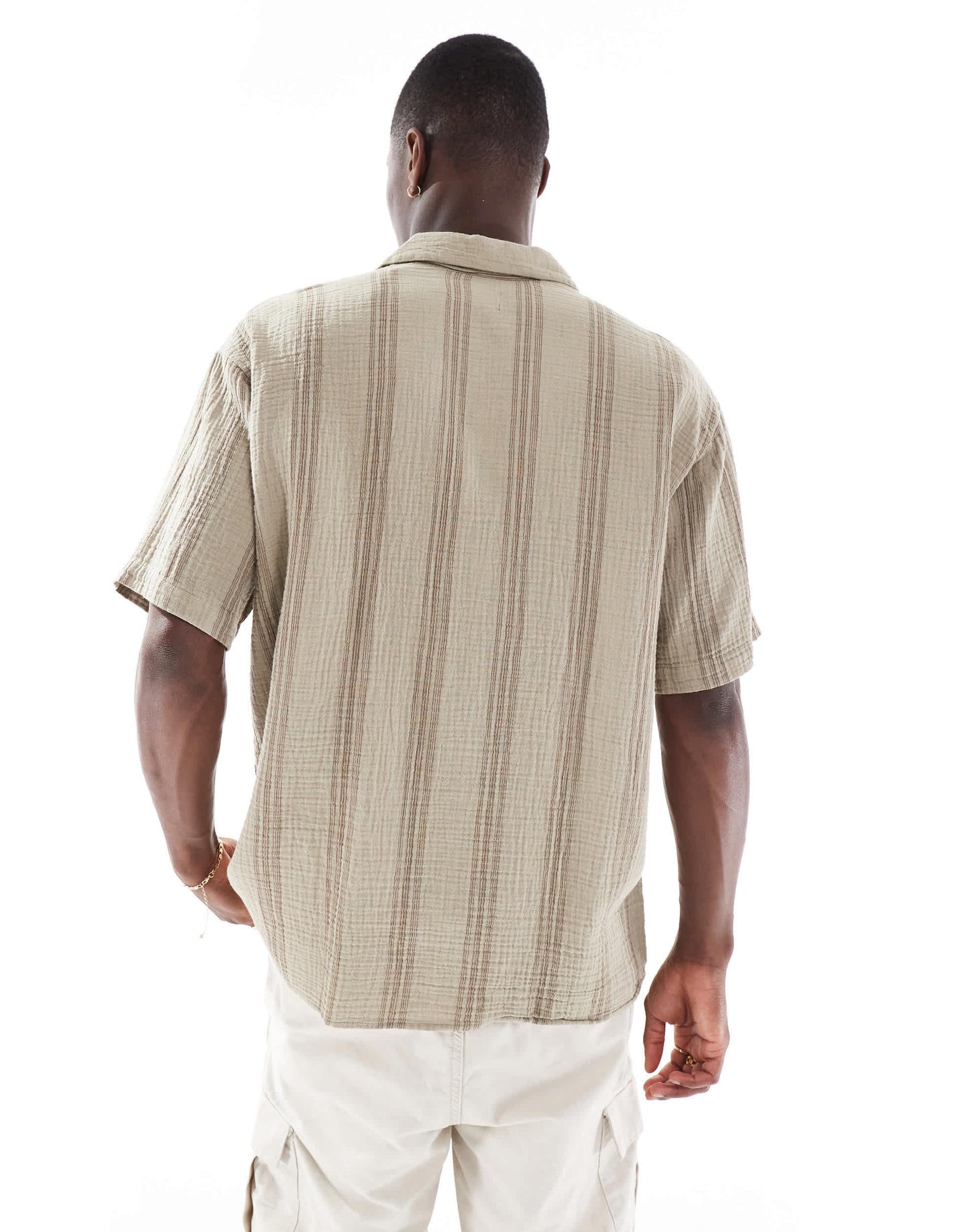 Jack & Jones revere collar shirt in tan texture stripe