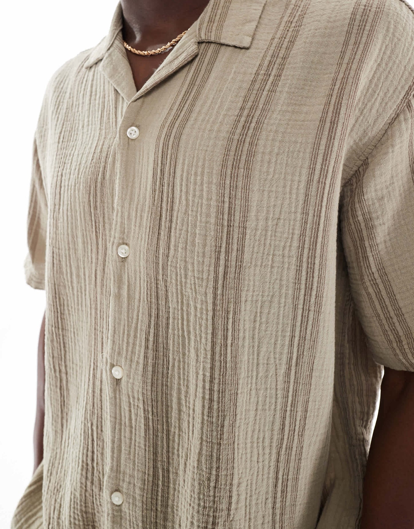 Jack & Jones revere collar shirt in tan texture stripe