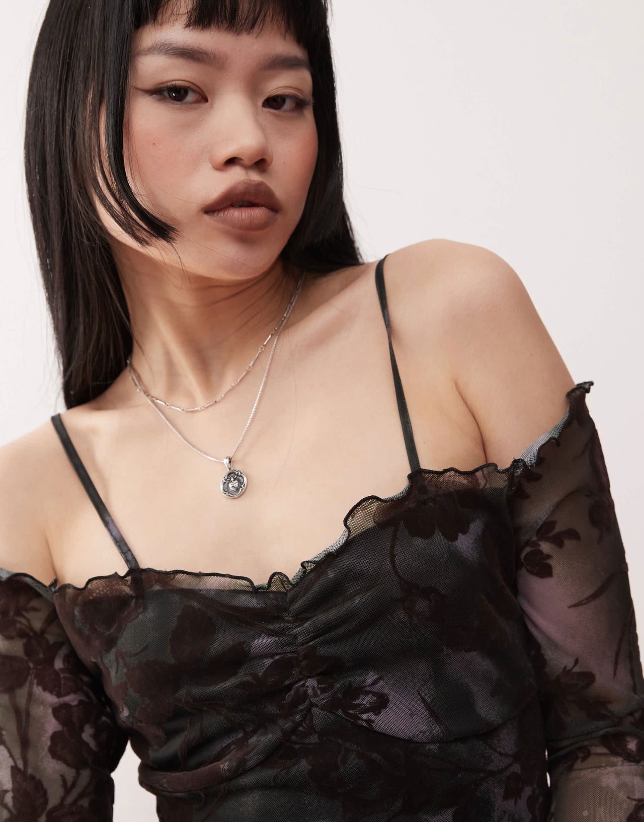 COLLUSION off shoulder printed flock mini dress in multi