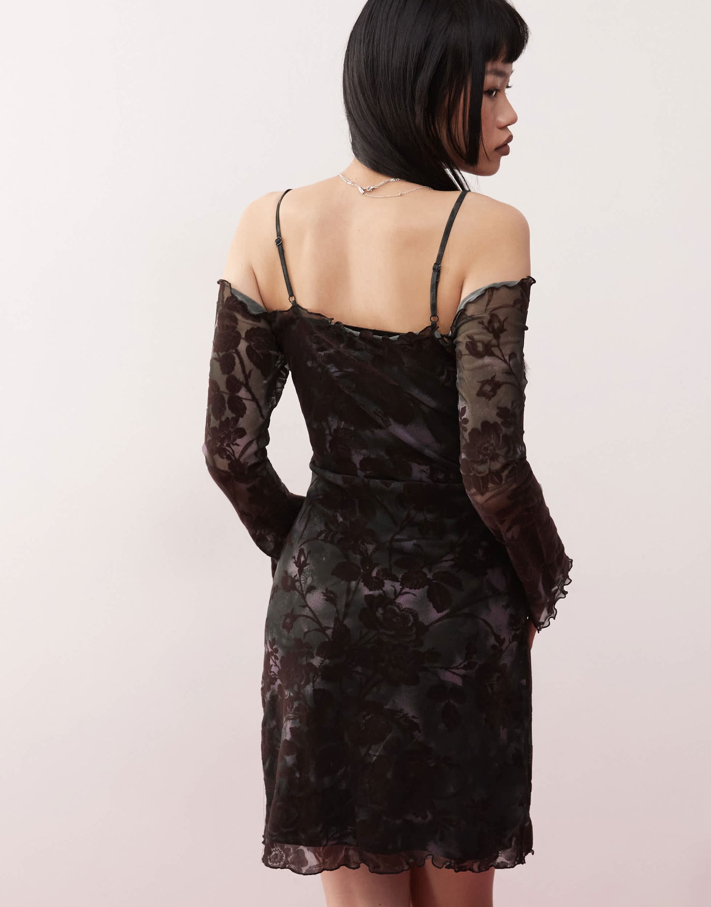 COLLUSION off shoulder printed flock mini dress in multi