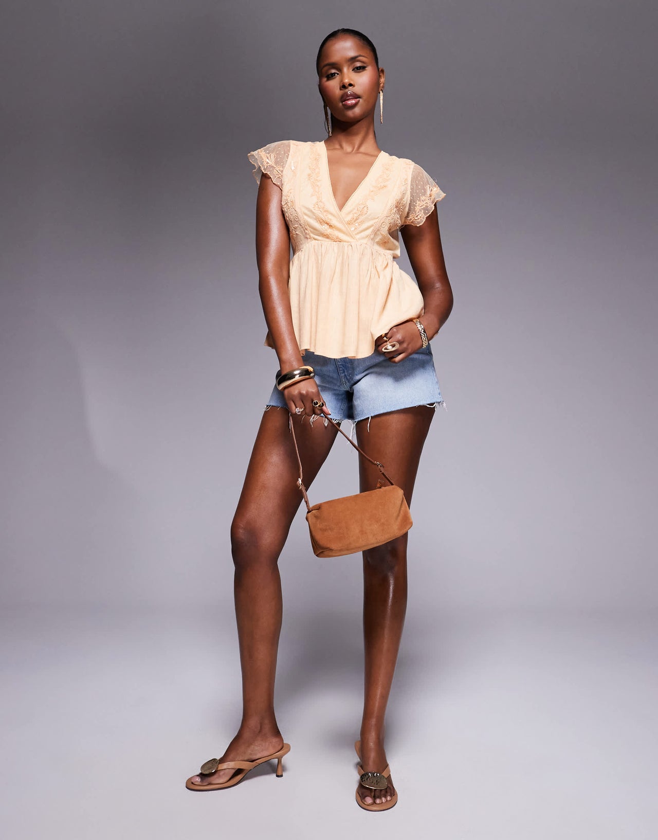 River Island floral embellished satin top in orange