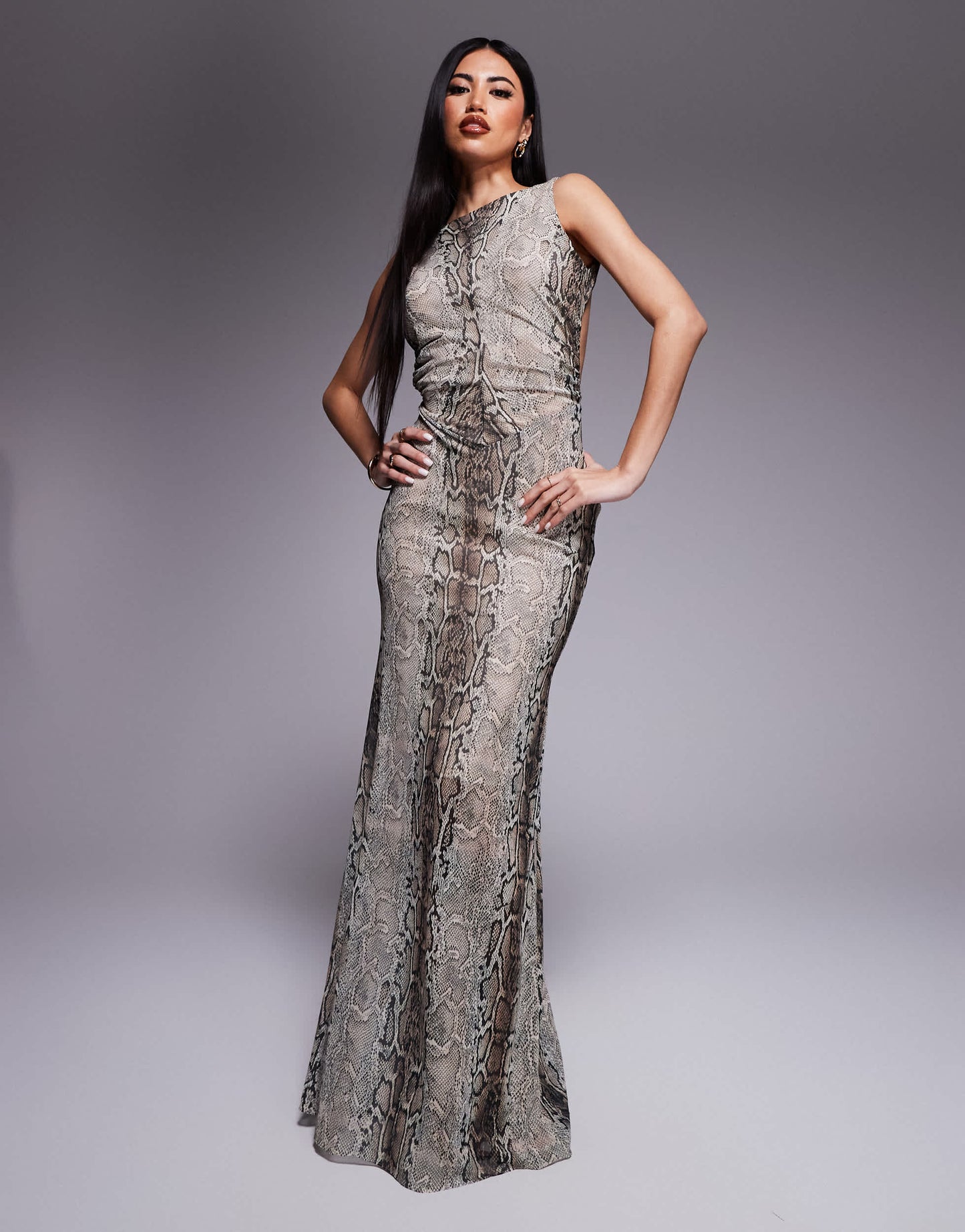 Jaded Rose backless maxi dress in brown snake print