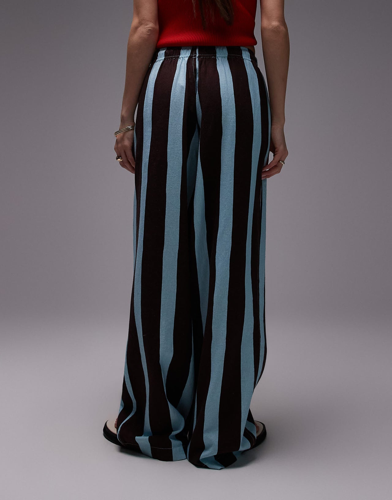 Topshop linen balloon trouser in turquoise bold stripe
