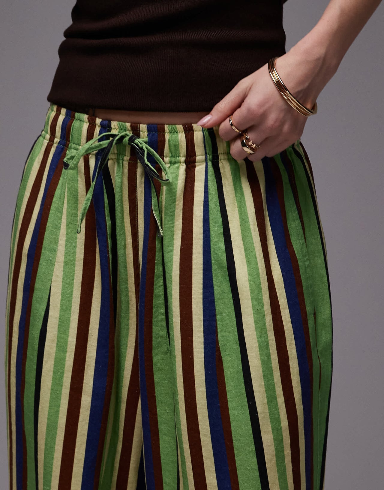 Topshop linen balloon trouser in green variegated stripe