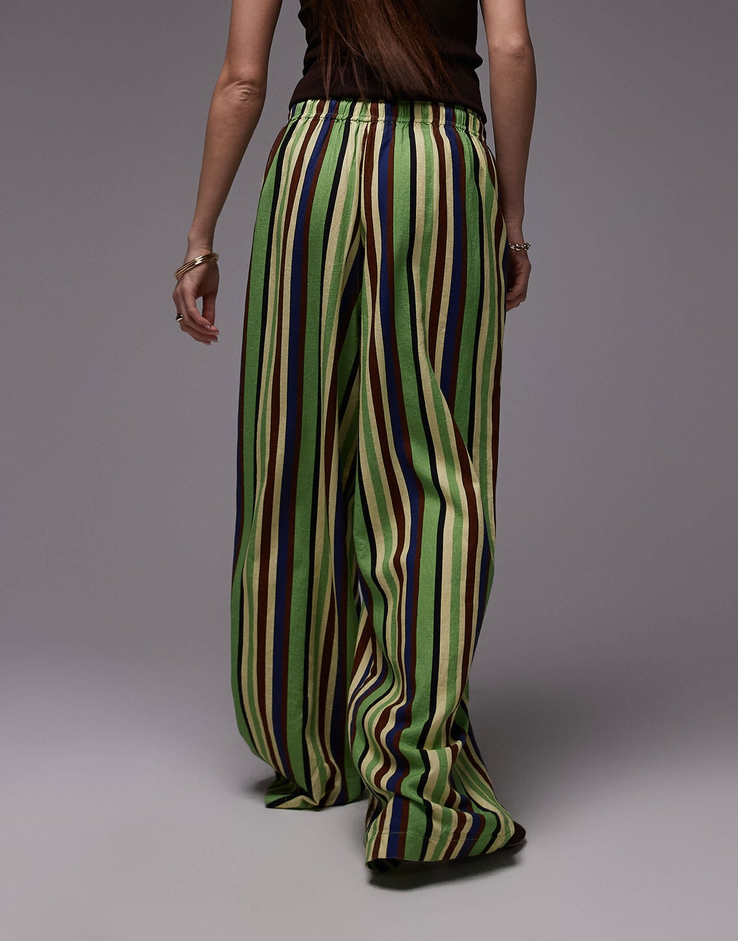 Topshop linen balloon trouser in green variegated stripe