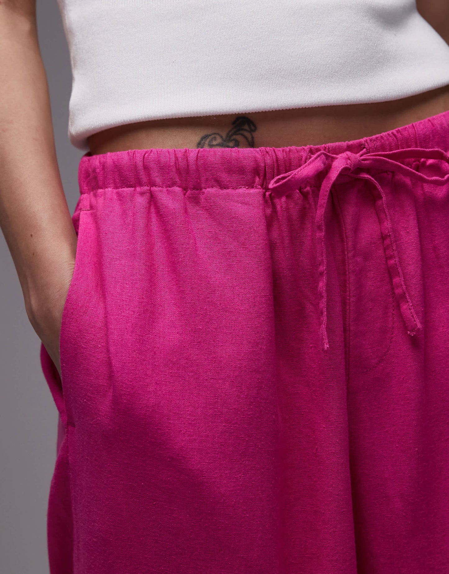 Topshop linen straight leg trouser in hot pink