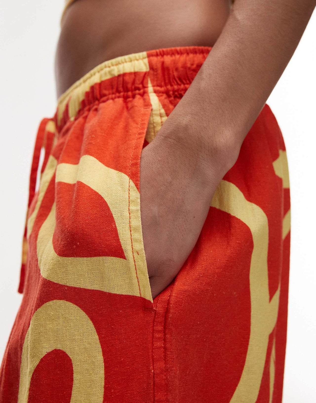 Topshop linen balloon trouser in bright orange abstract floral print