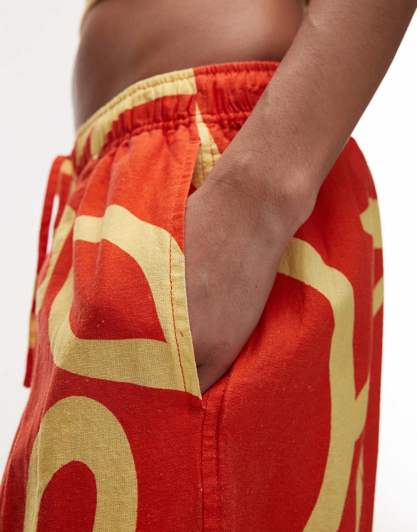 Topshop linen balloon trouser in bright orange abstract floral print