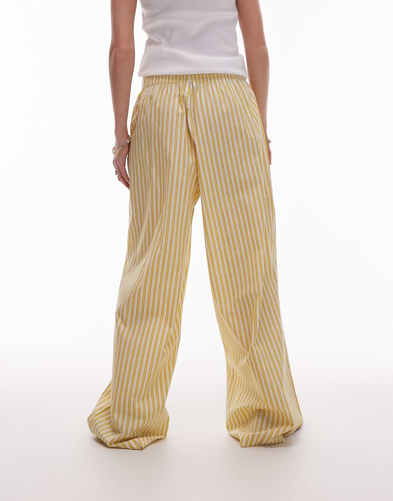 Topshop poplin pull on wide leg trouser in yellow stripe