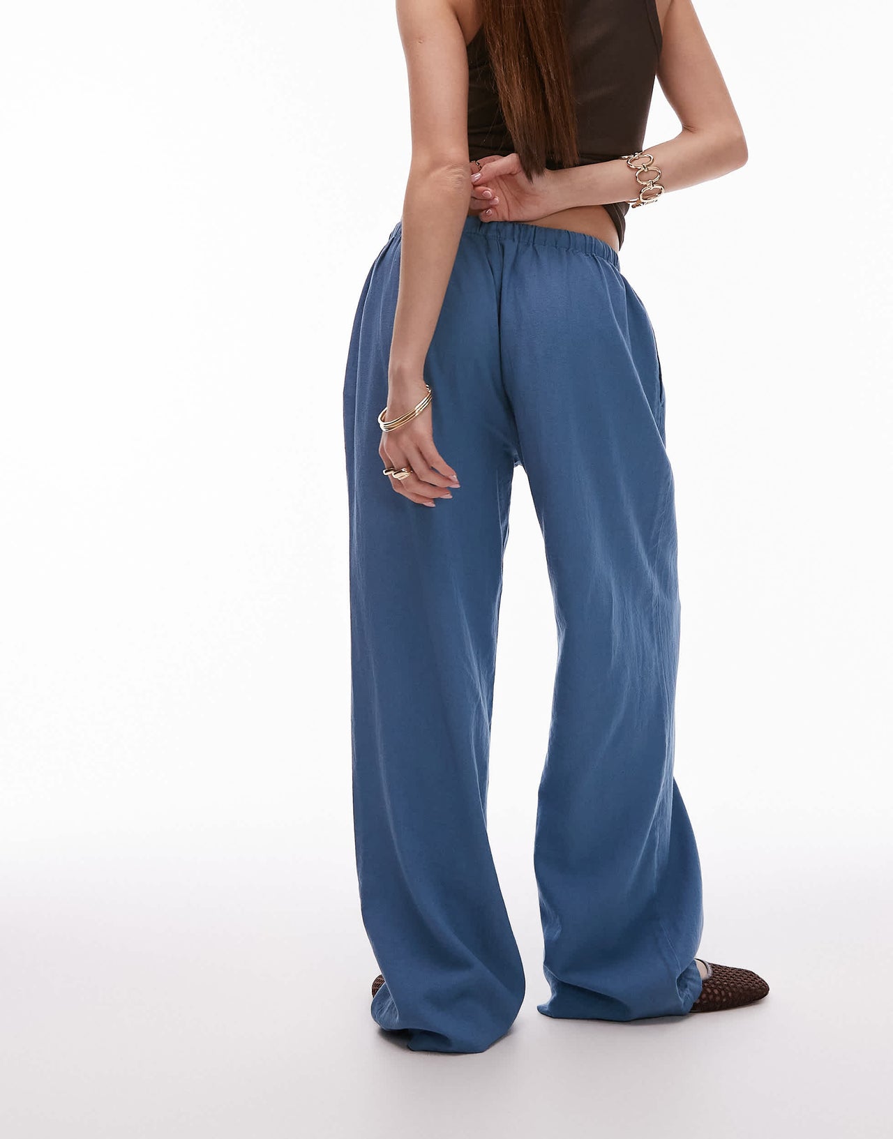 Topshop linen straight leg trouser in denim blue