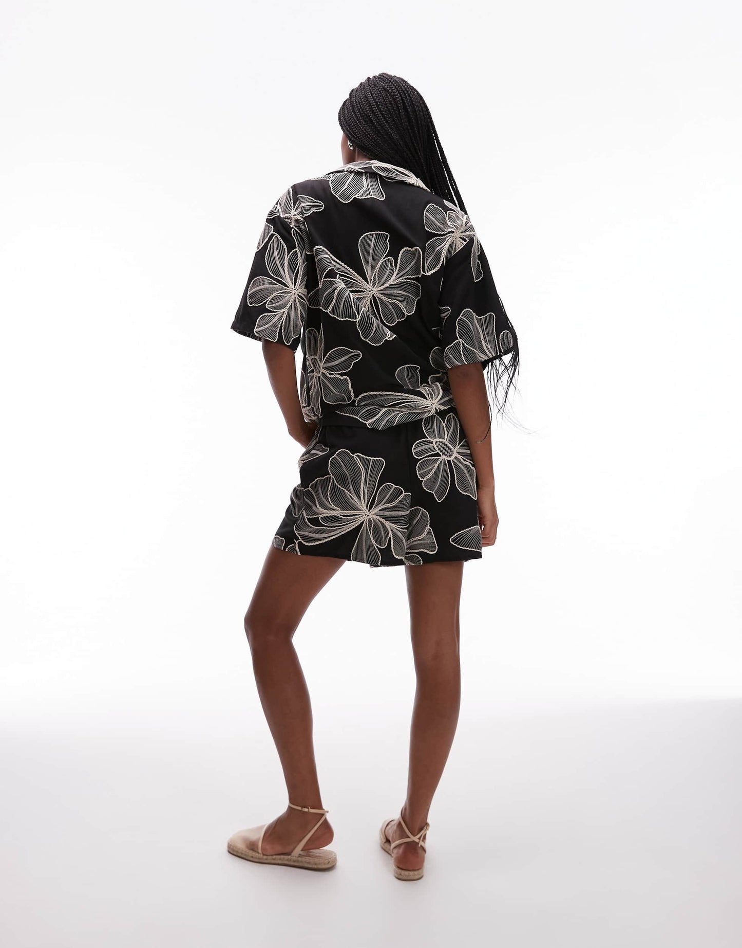 Topshop co ord linen stitch detail floral shorts in mono
