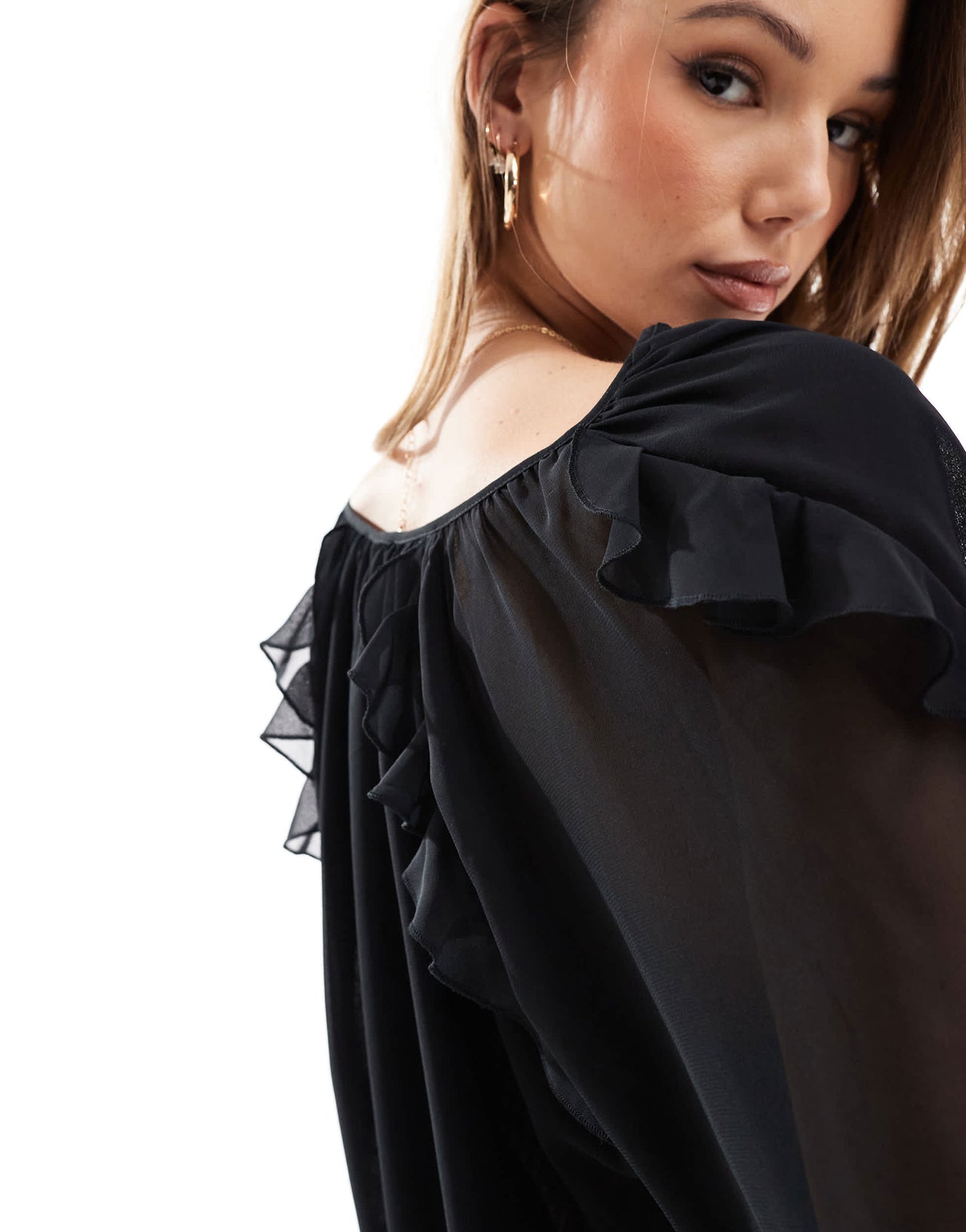 ASOS DESIGN chiffon sleeve detail blouse in black