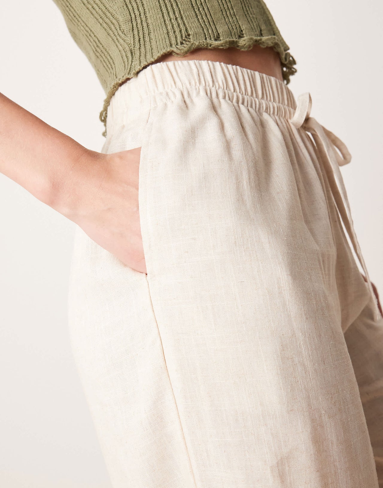 ASOS DESIGN Tall linen look pull on trousers in stone
