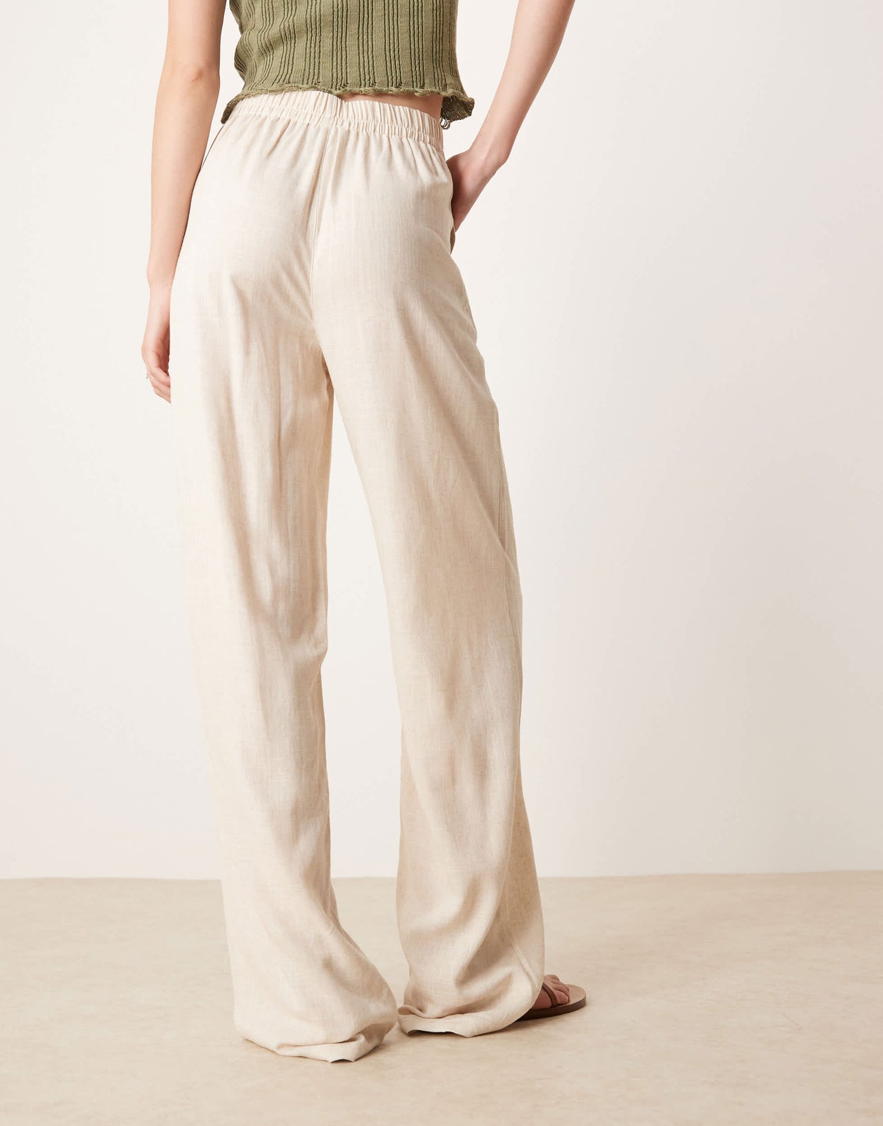ASOS DESIGN Tall linen look pull on trousers in stone