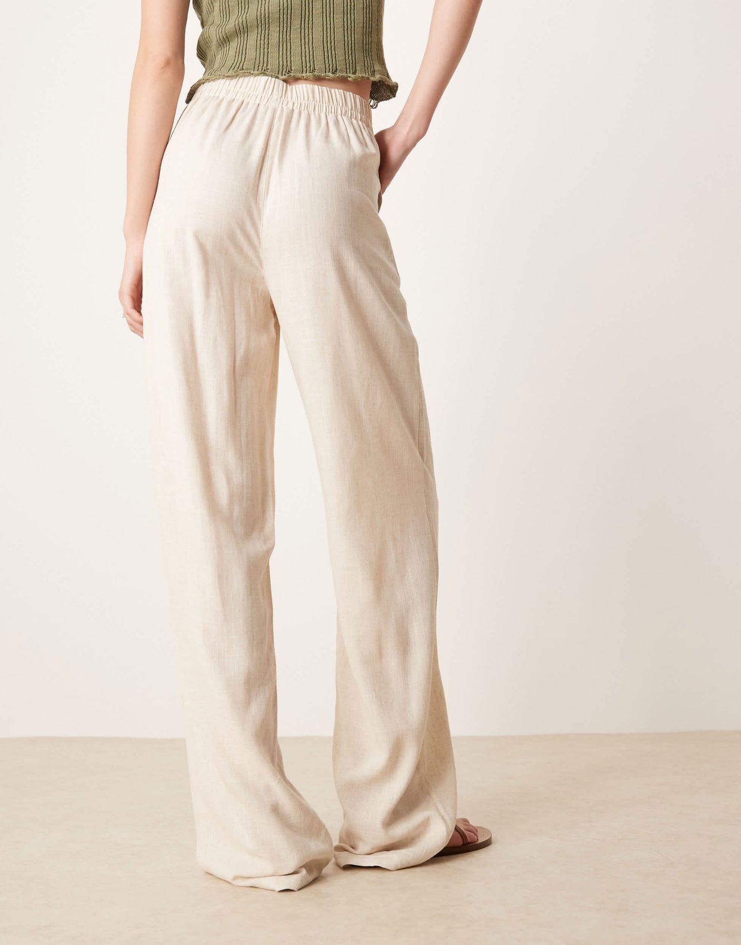 ASOS DESIGN Tall linen look pull on trousers in stone