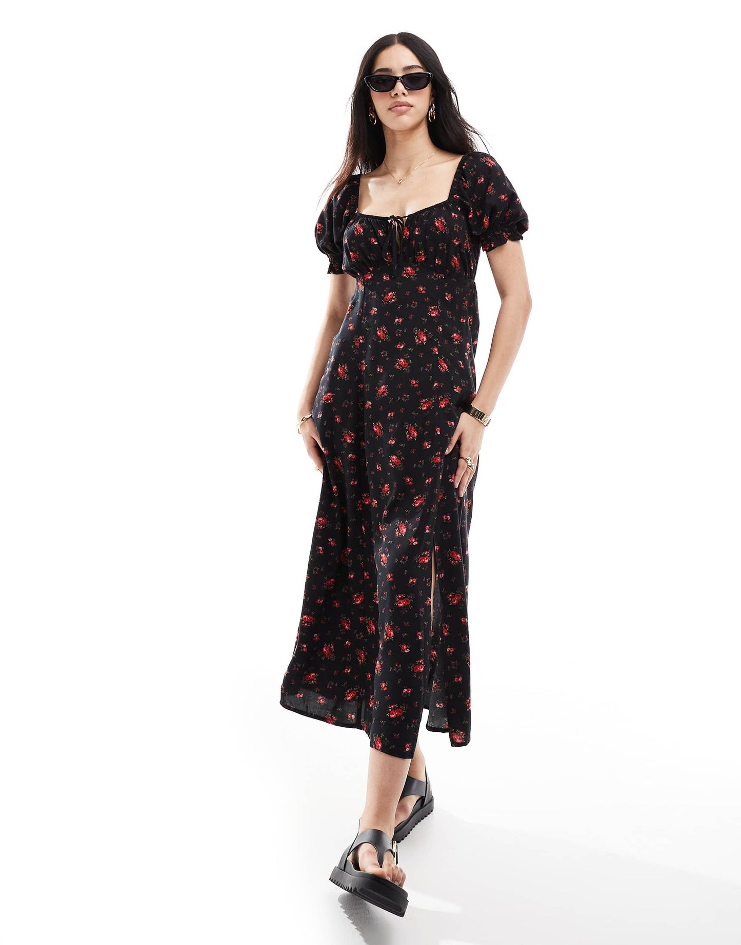 Miss Selfridge spun tea midaxi dress in black rose print