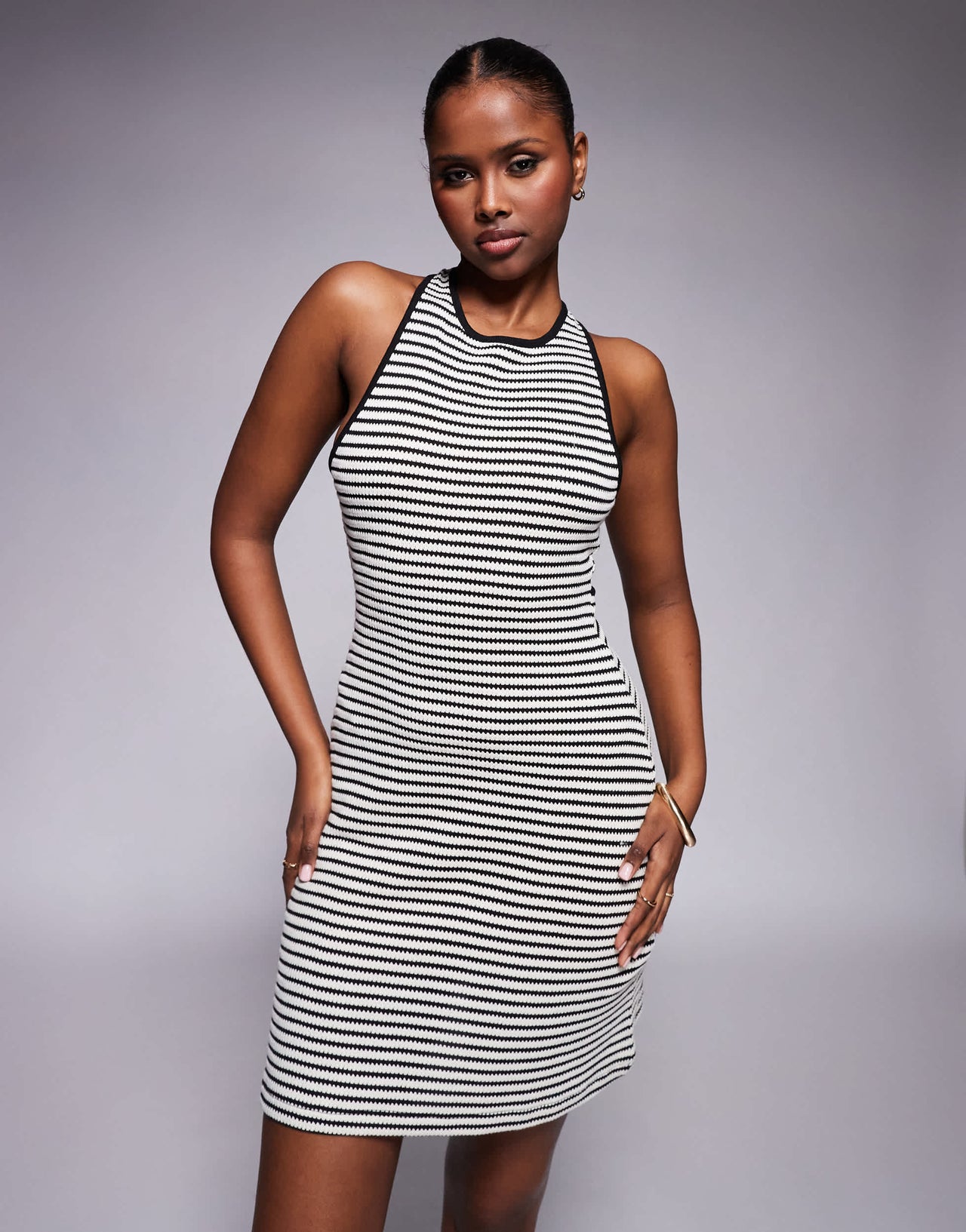 ASOS DESIGN crochet sleeveless elasticated back mini dress in mono