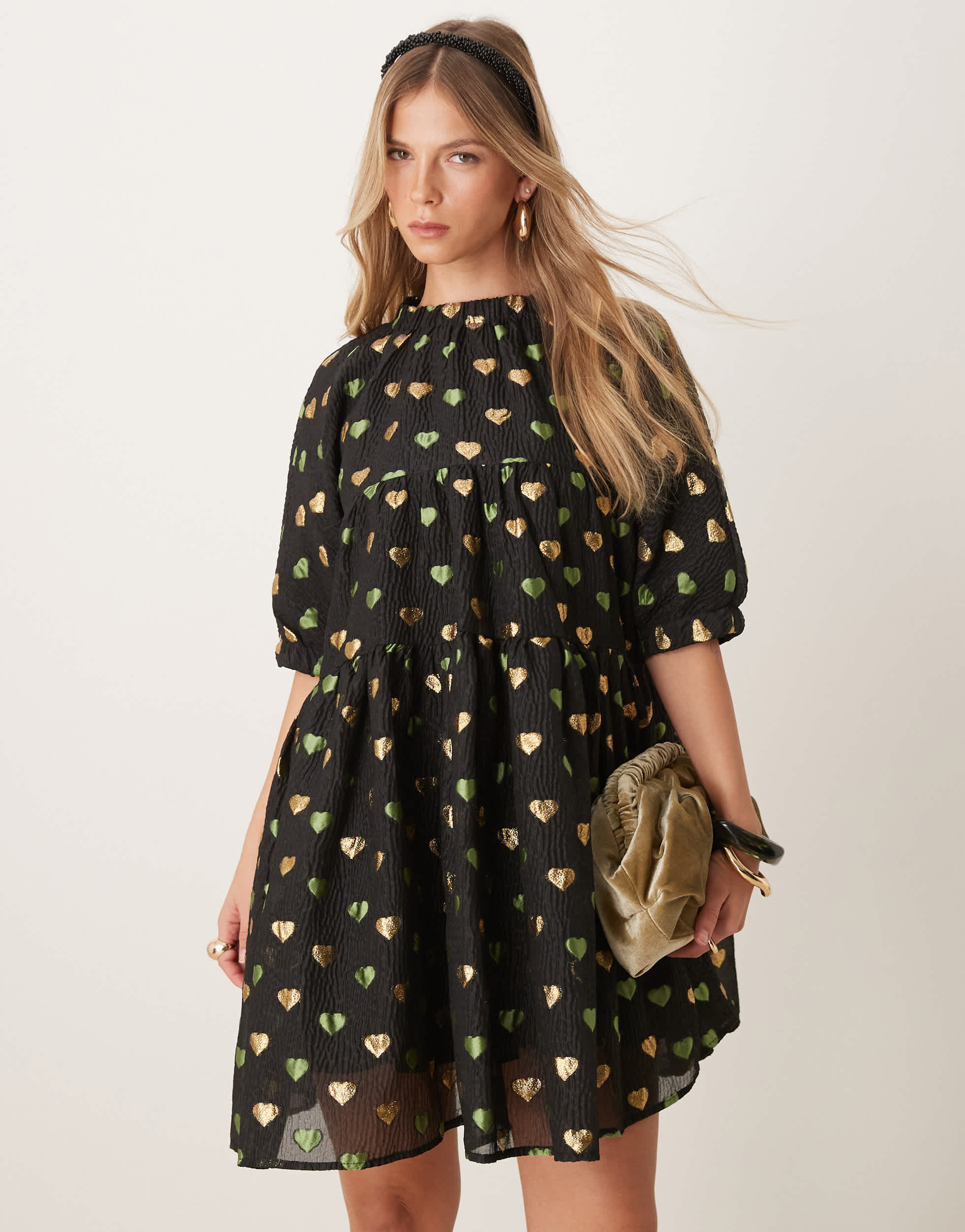 Sister Jane jacquard hearts mini dress in black