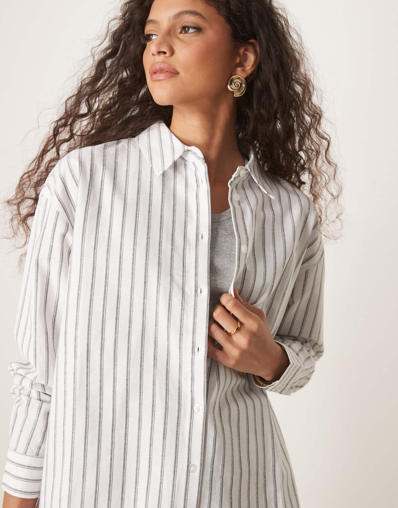 ASOS DESIGN oversized linen look shirt co-ord in black stripe