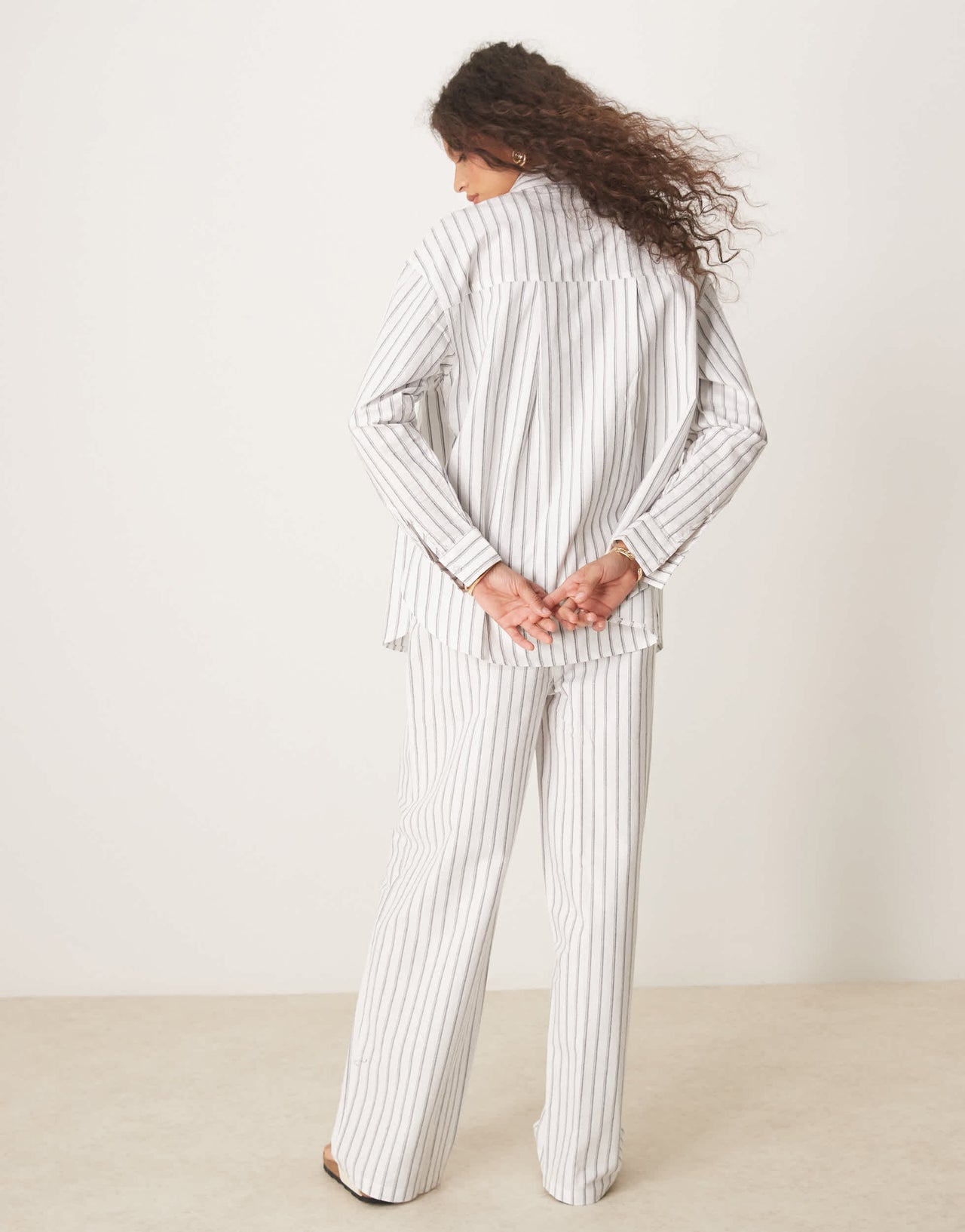 ASOS DESIGN linen look pull on trousers co-ord in black stripe