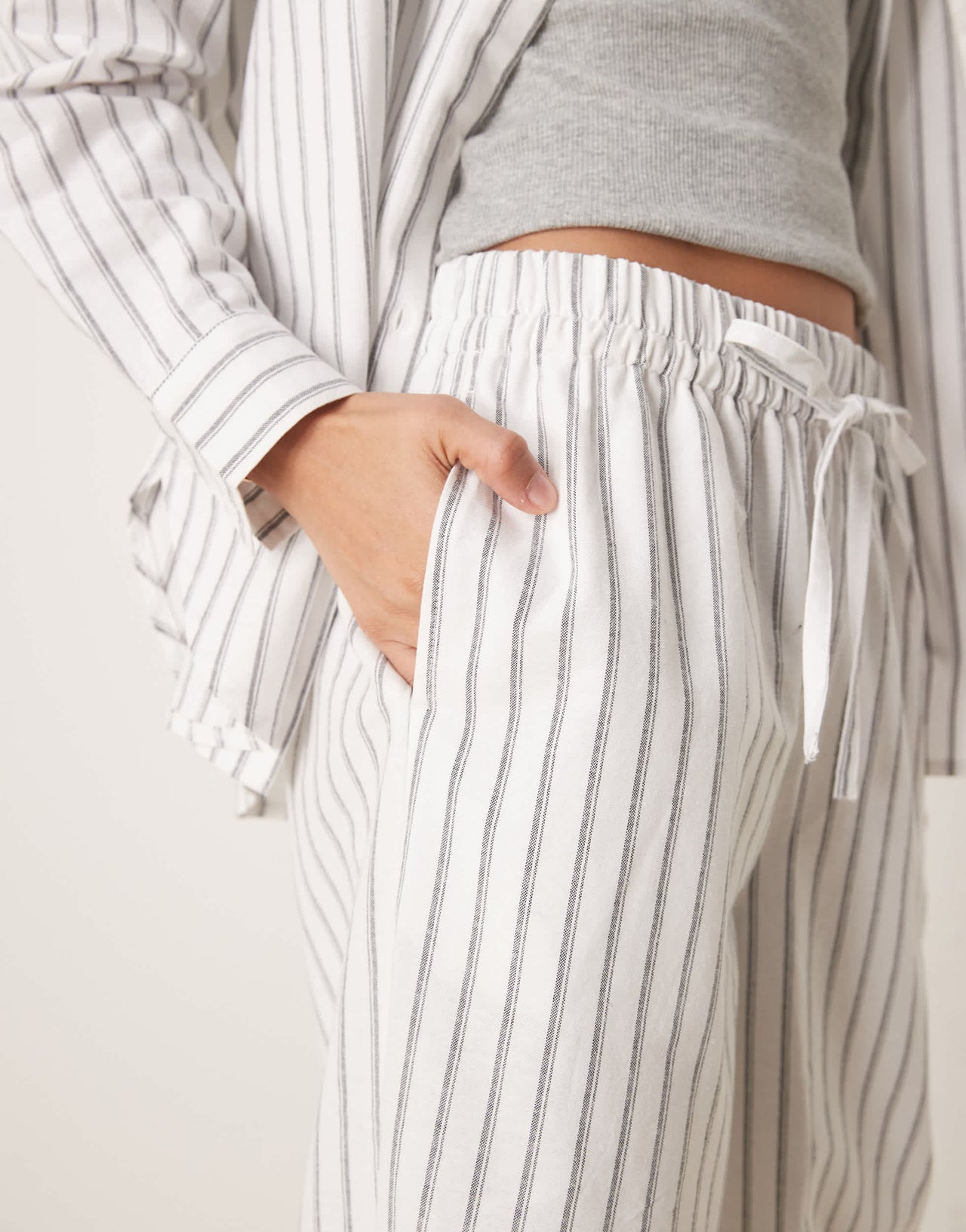 ASOS DESIGN linen look pull on trousers co-ord in black stripe