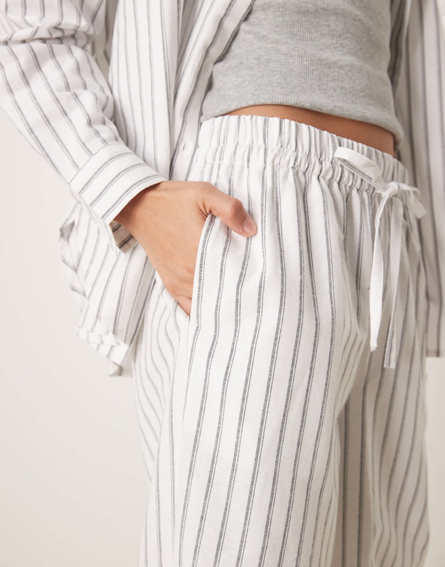 ASOS DESIGN linen look pull on trousers co-ord in black stripe