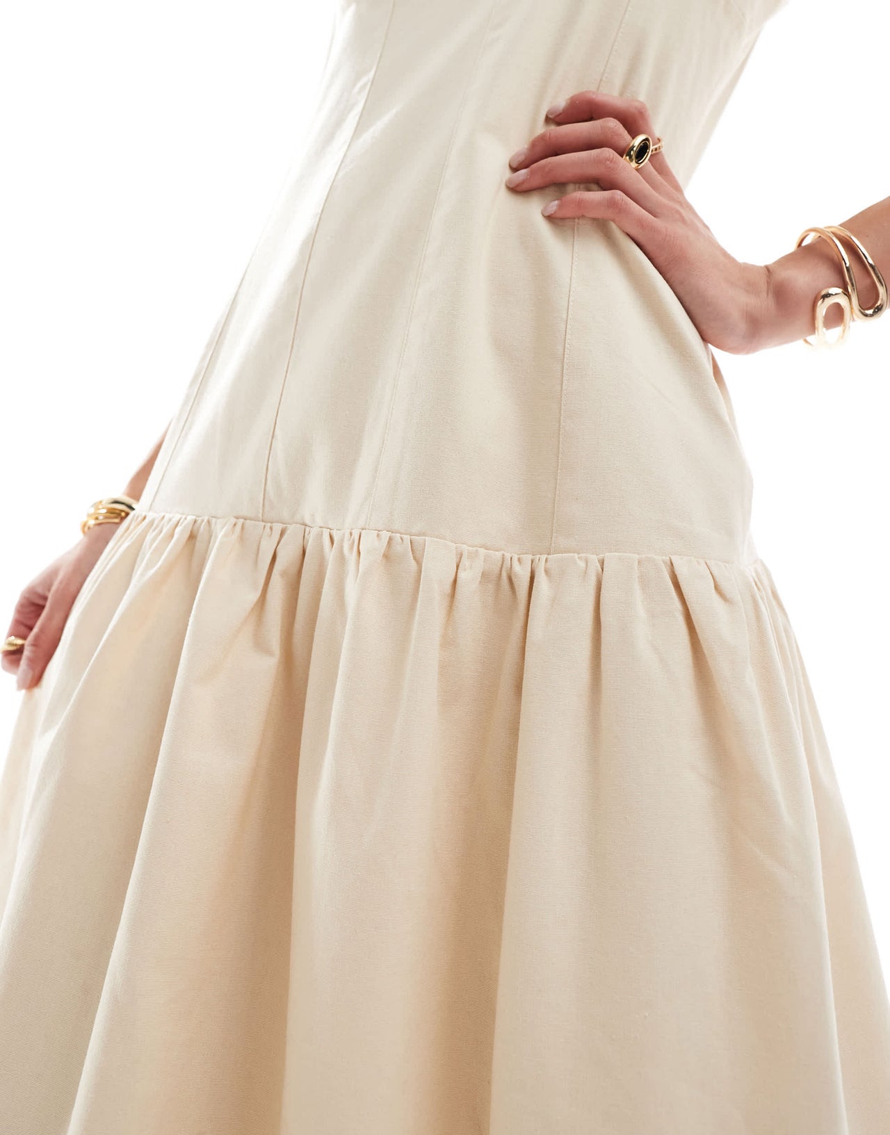 4th & Reckless linen blend dropped waist cami maxi dress in buttercream