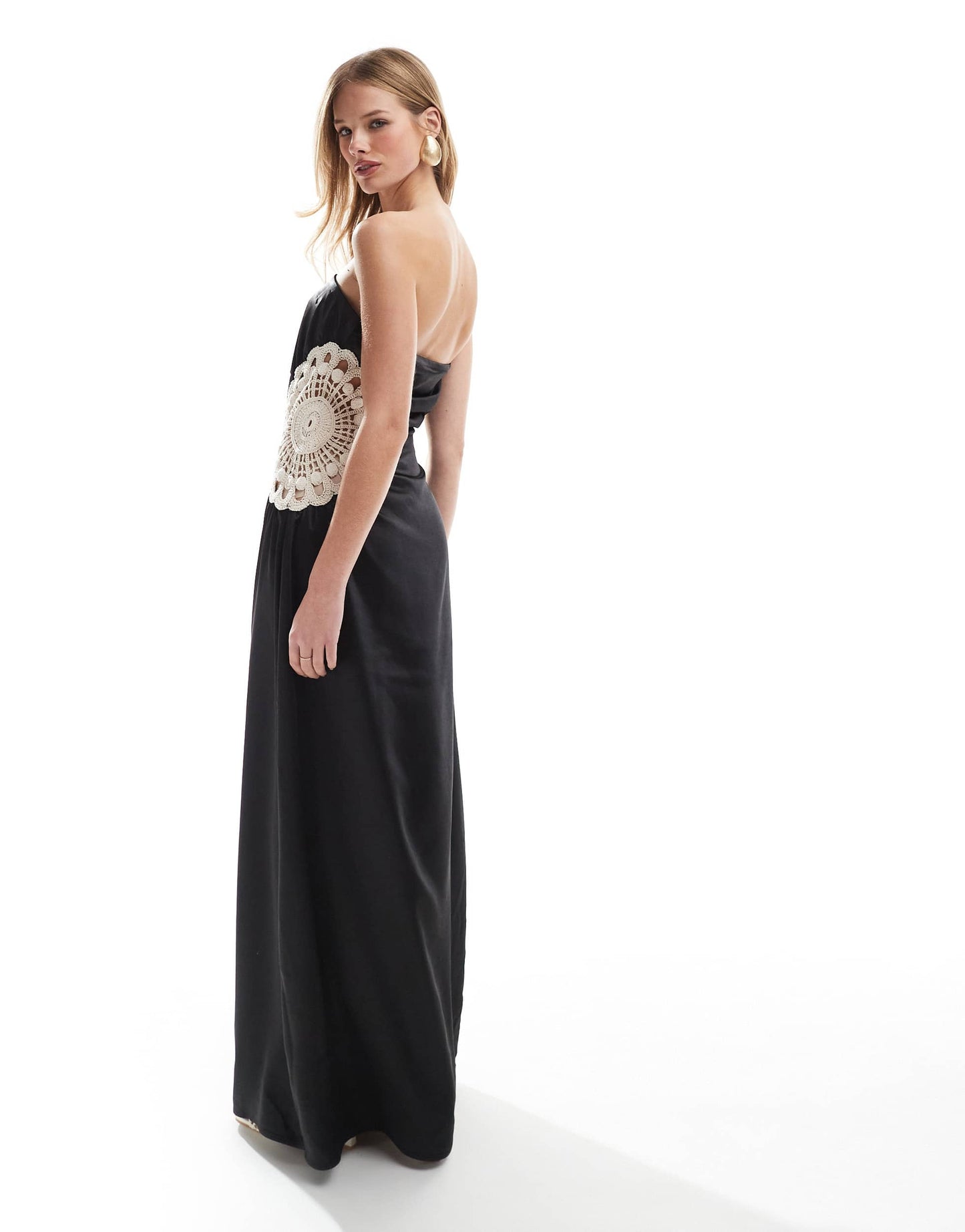 4th & Reckless satin bandeau crochet insert maxi dress in black